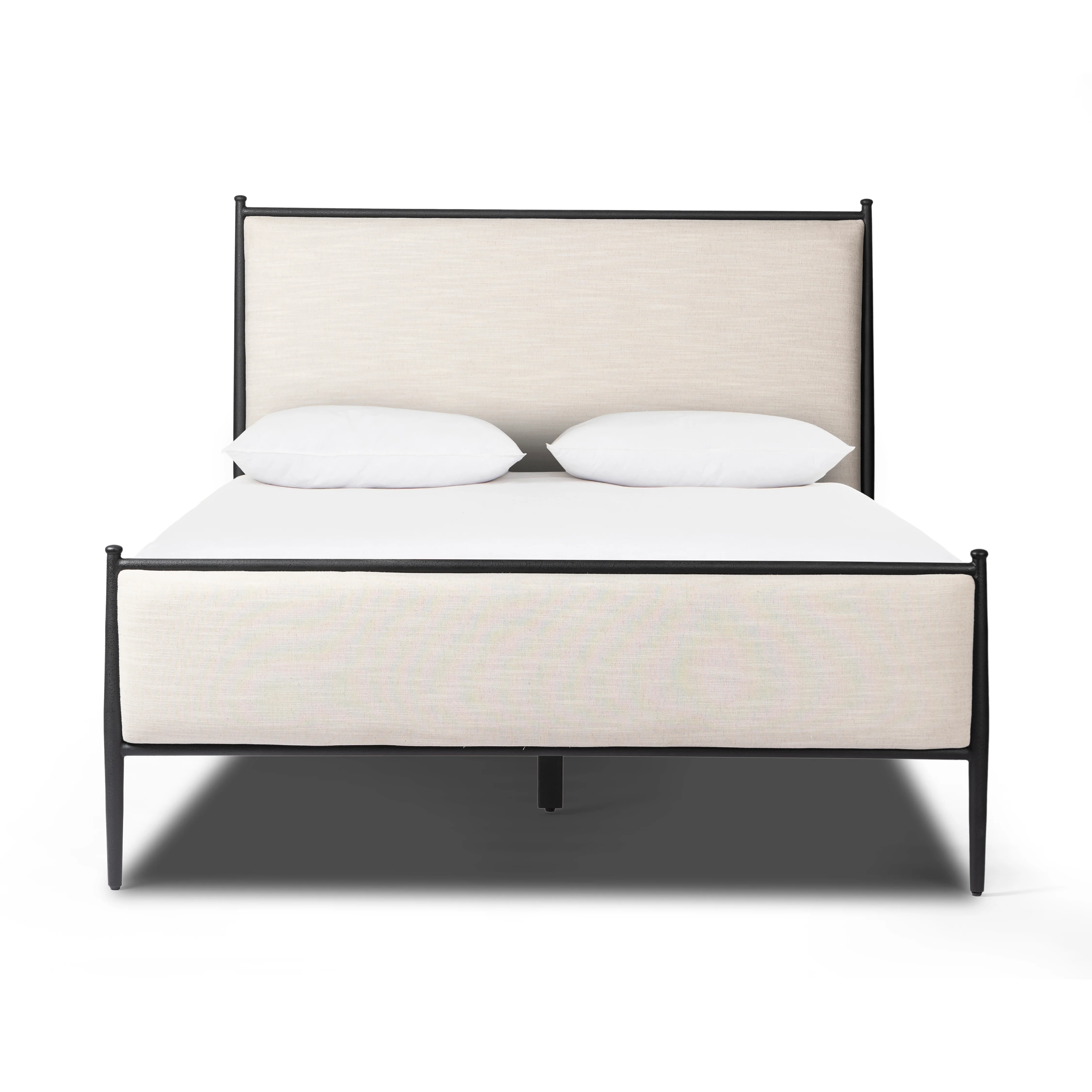 Emery Iron Bed Frame with Upholstered Headboard, Queen and King