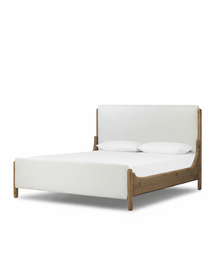 Thom Solid Oak Bed Frame with Cream Upholstered Headboard and Footboard