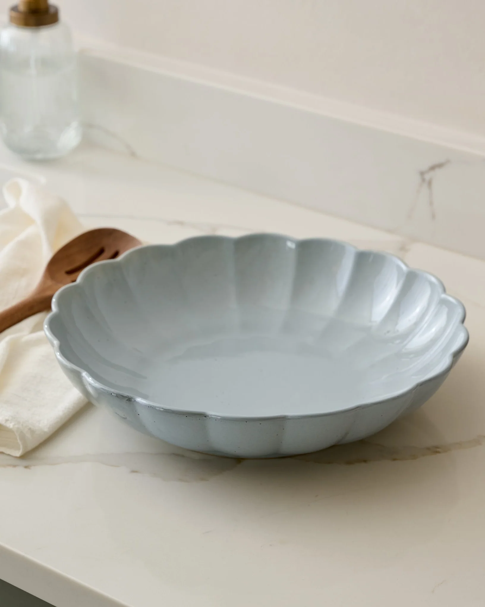Oversized Grey Scalloped Serving Bowl