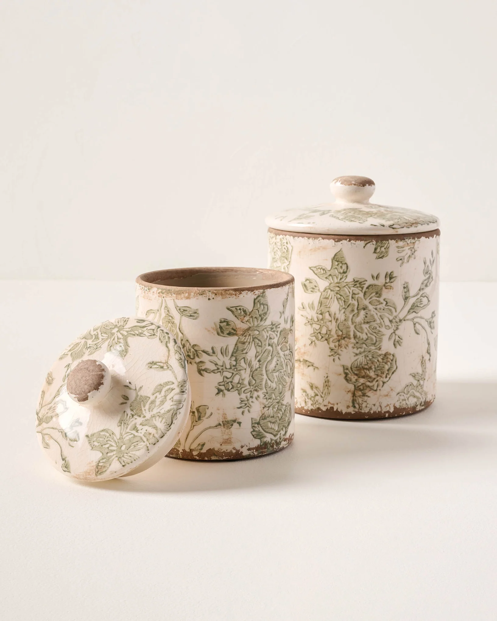 Green and White Distressed Canister