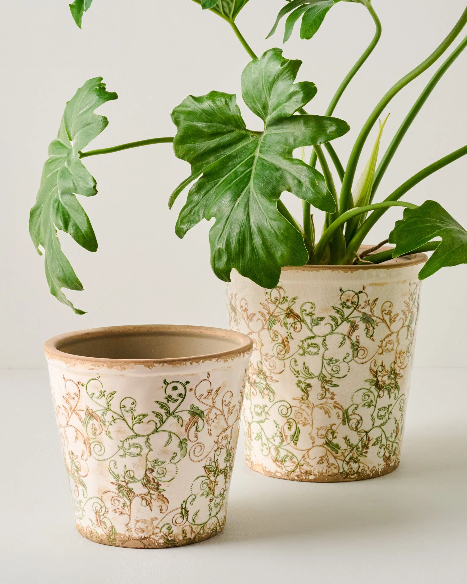 Green and White Distressed Planter