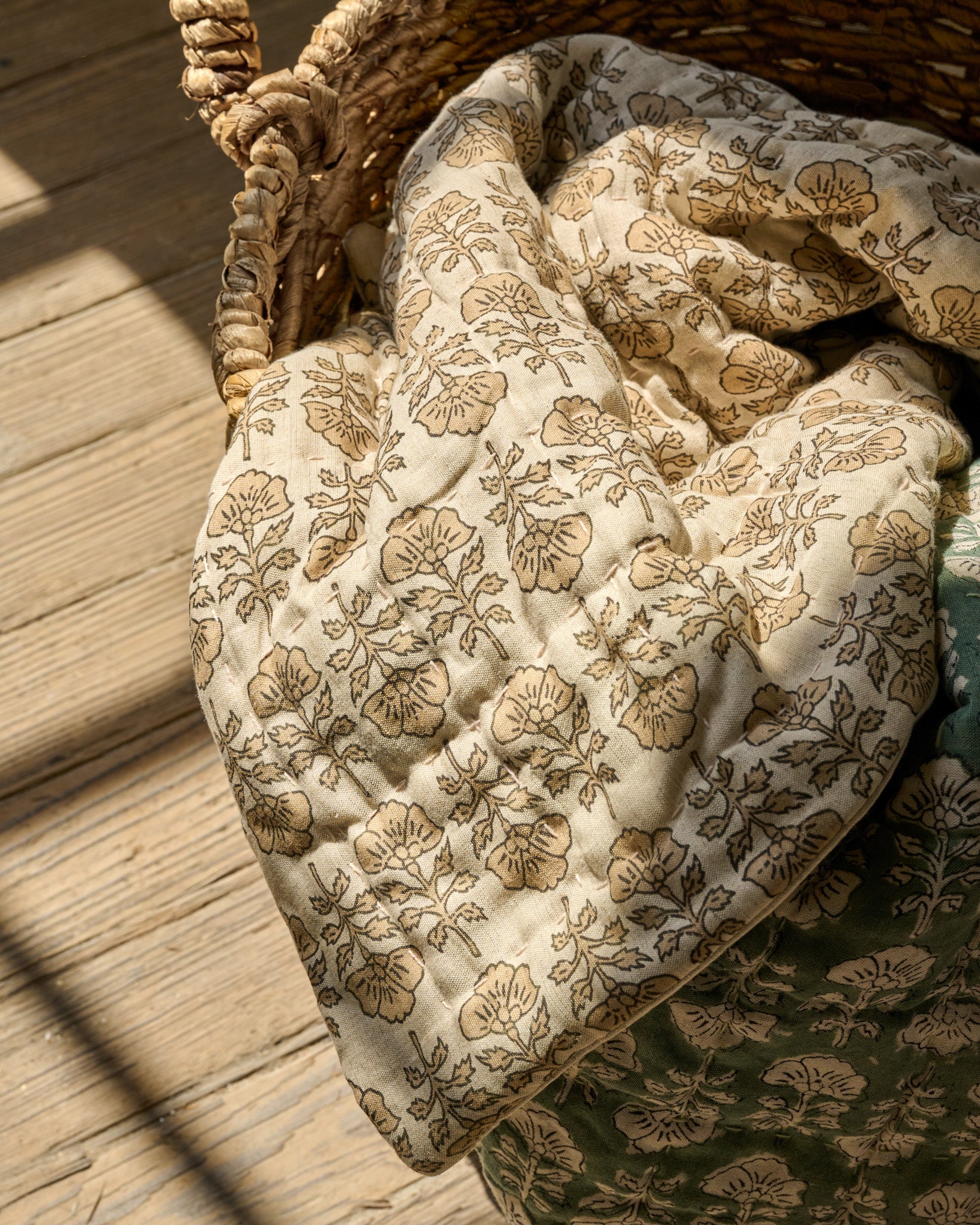 Flora Block Print Quilt - Natural