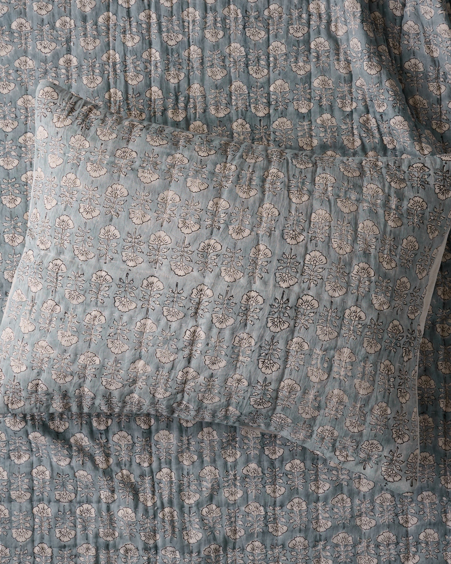 Flora Block Print Pillow Sham - Silver Blue