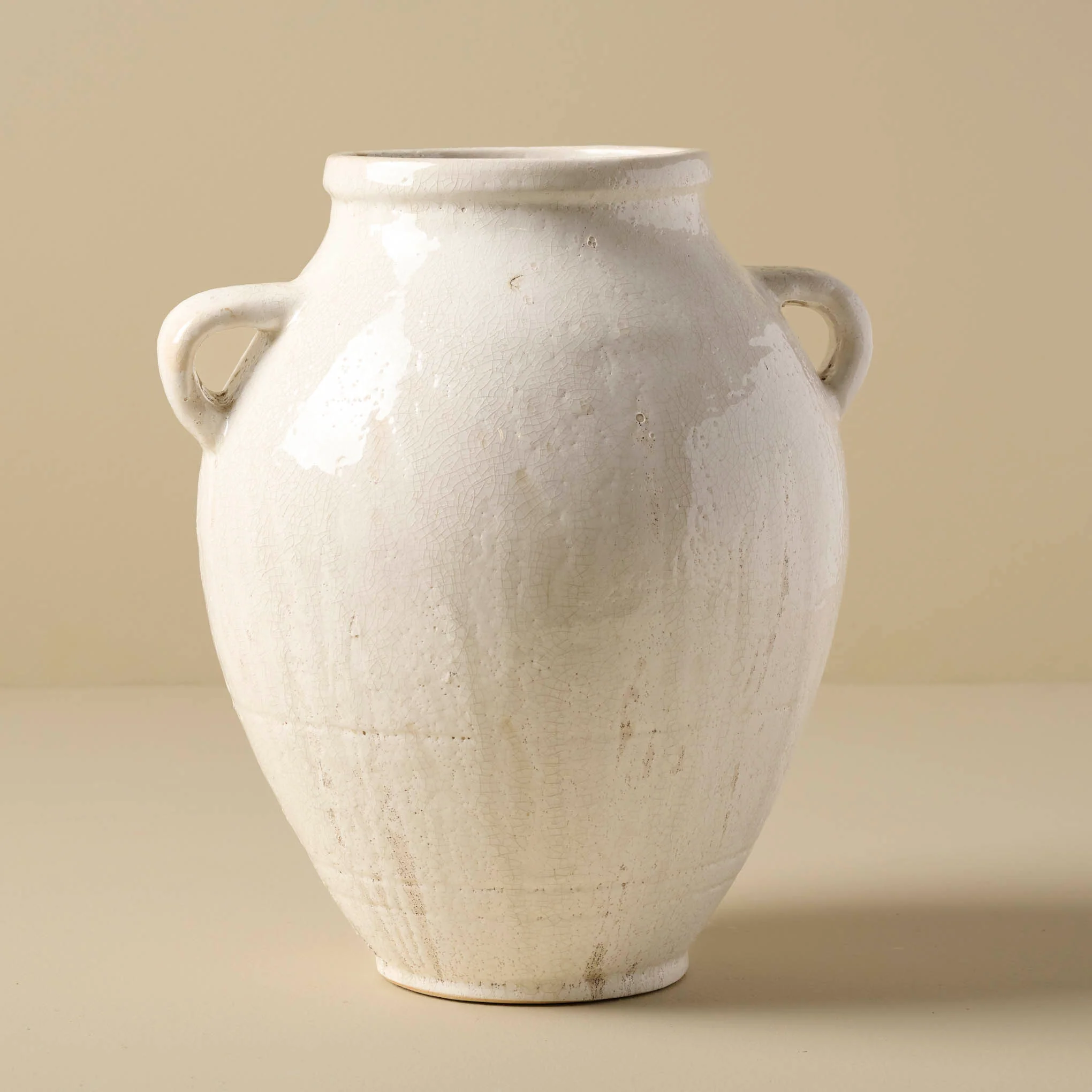 Oversized Distressed White Crackle Vase