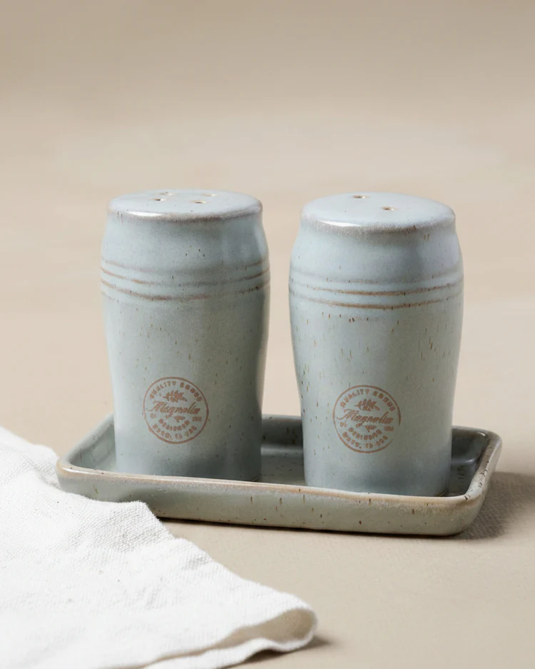 French Grey Embossed Stripe Salt & Pepper Shaker Set