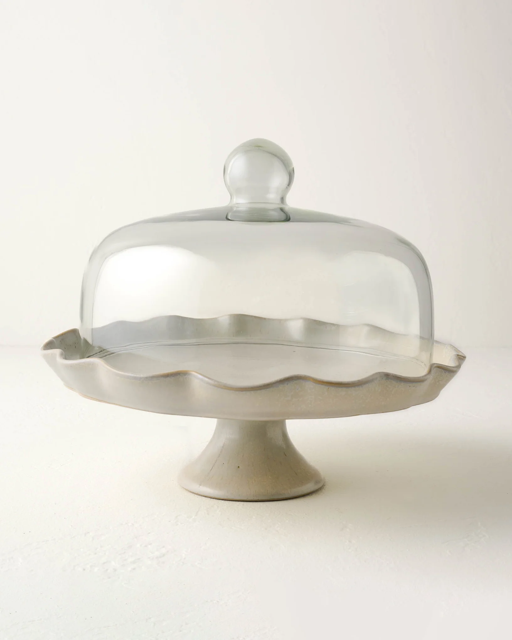 French Grey Ruffle Cake Stand with Dome