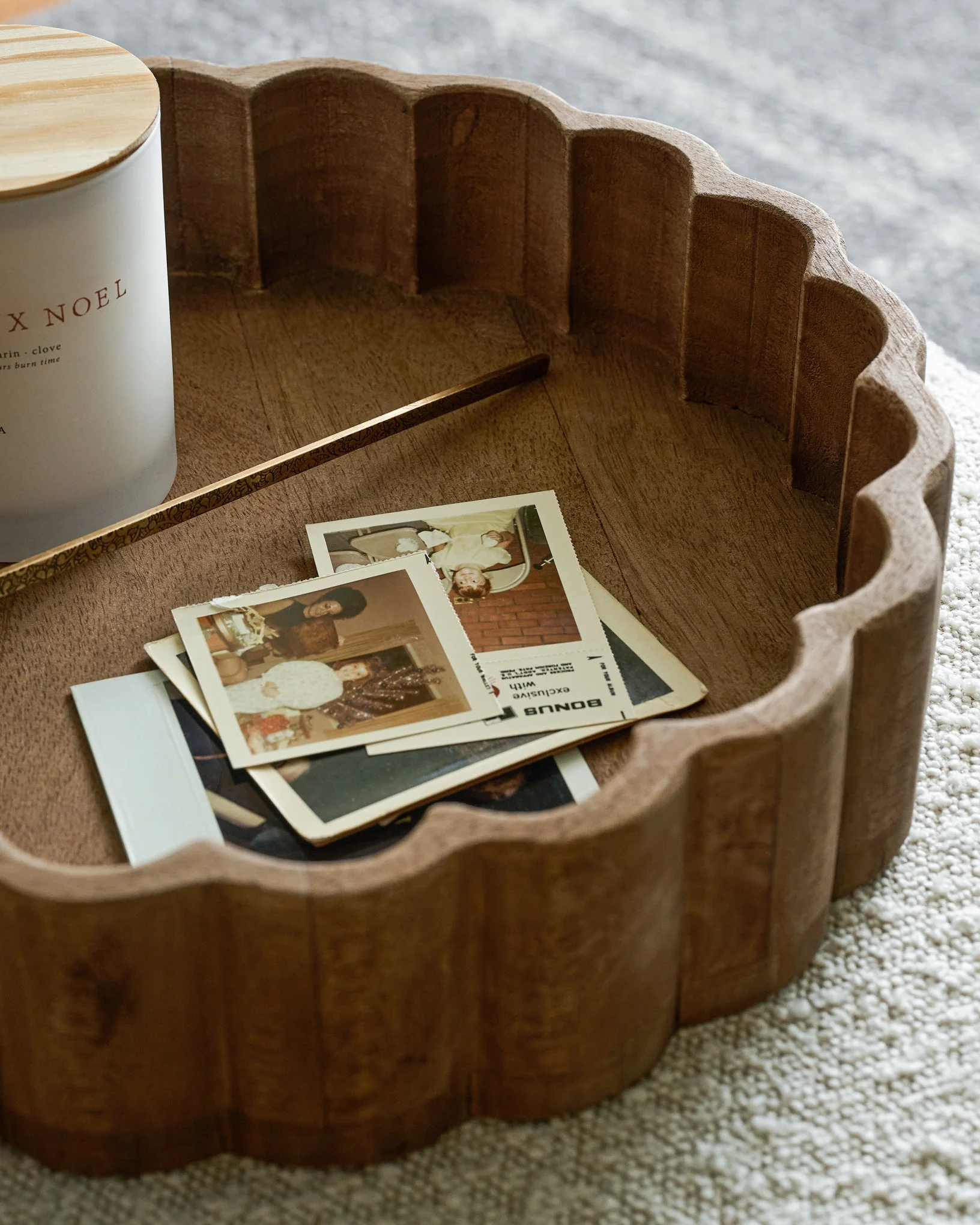 Antiqued Wood Scalloped Tray