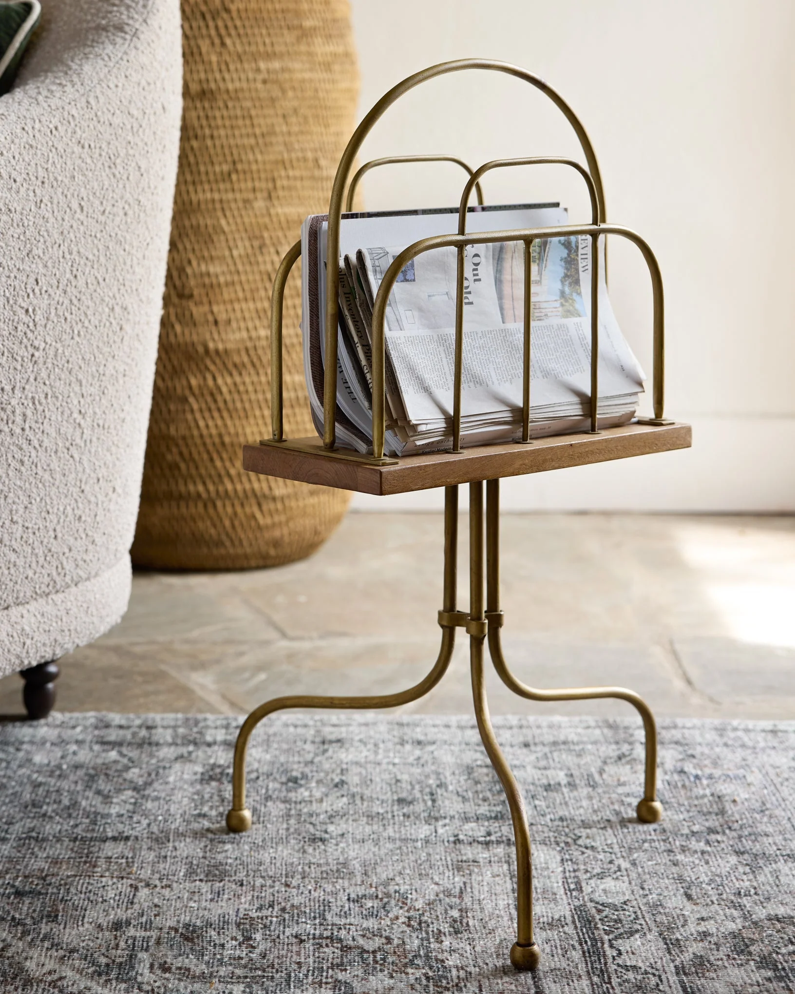 Antique Brass and Wood Media Stand