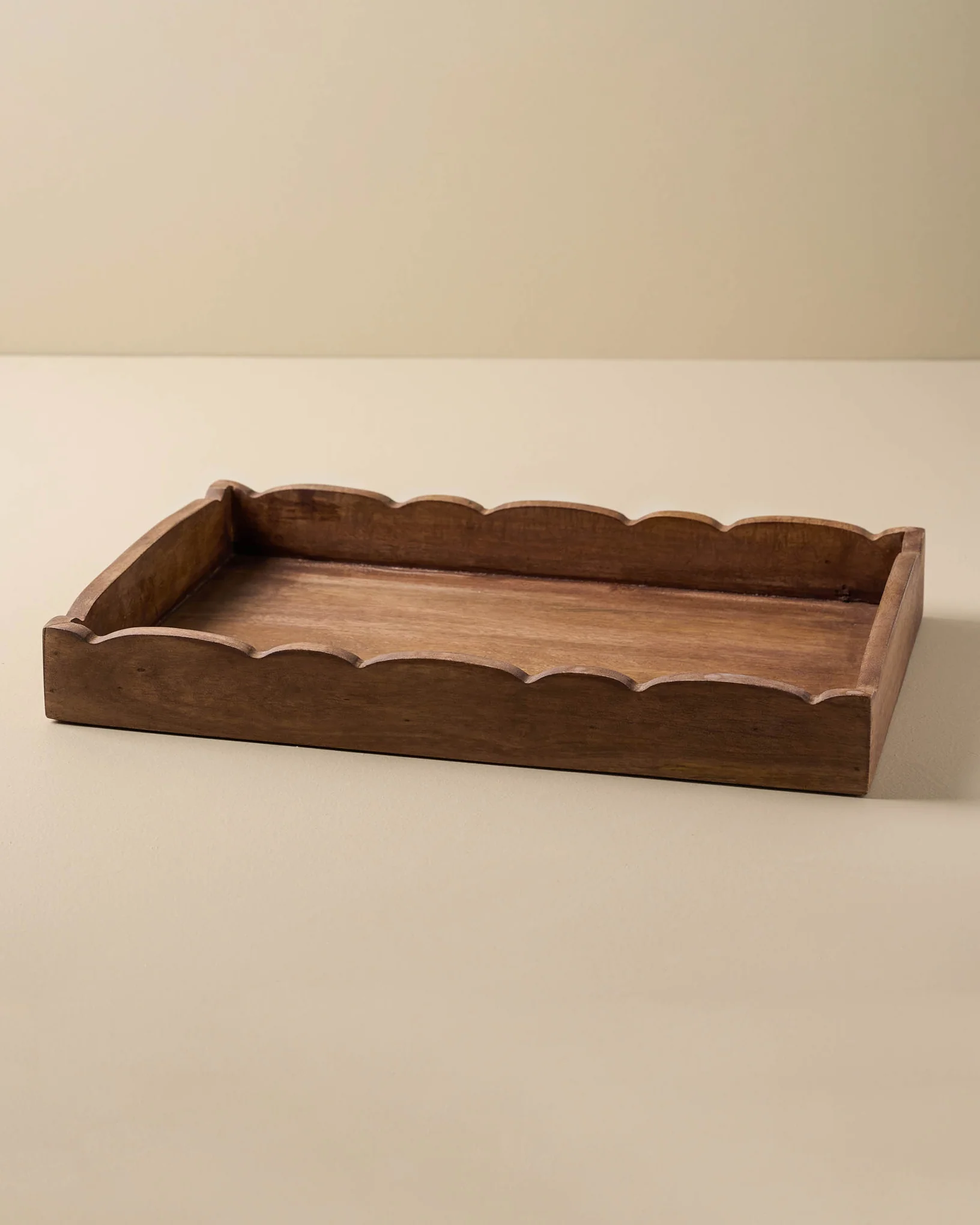 Scalloped Antiqued Wood Tray