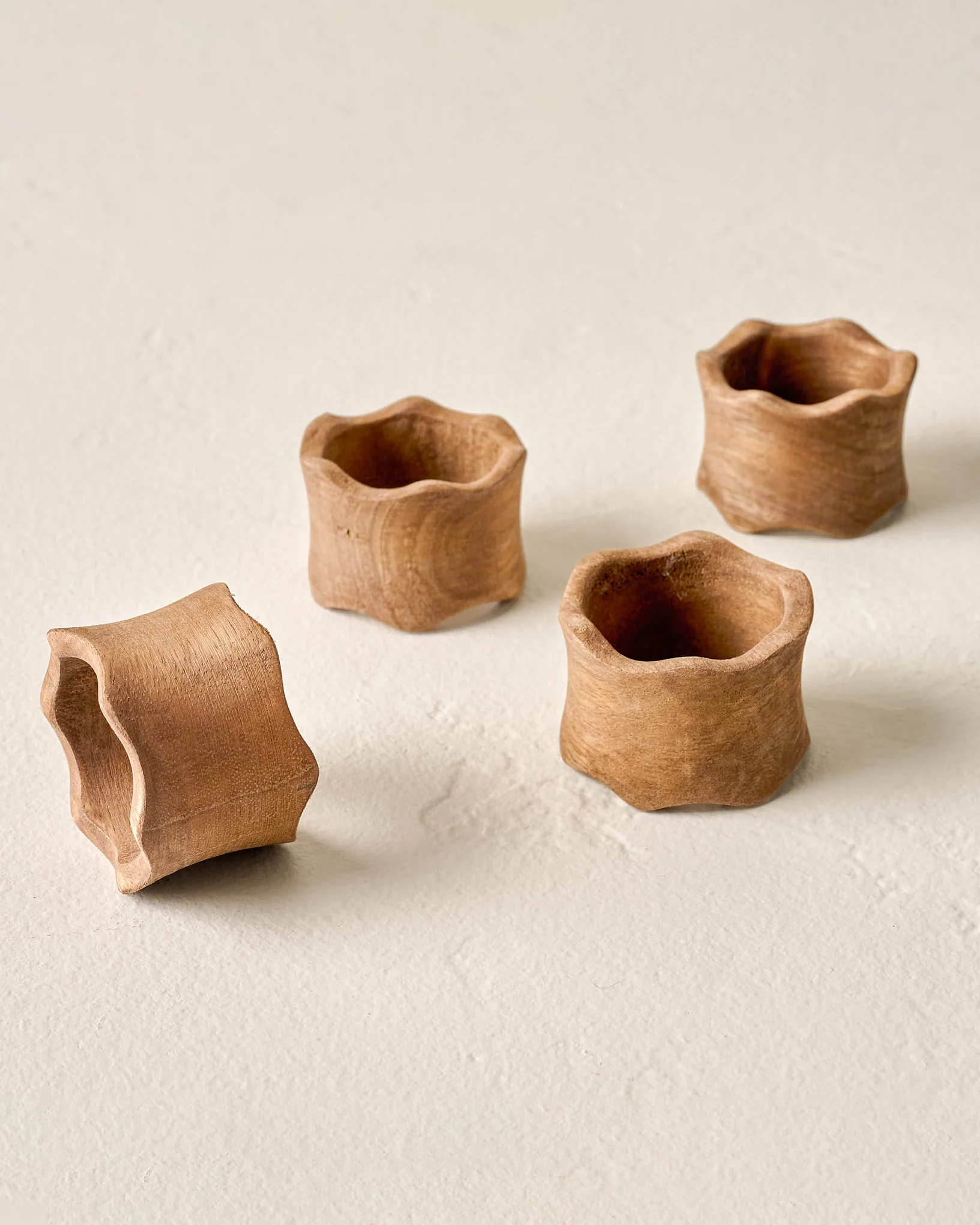 Antiqued Wood Napkin Ring Set of Four