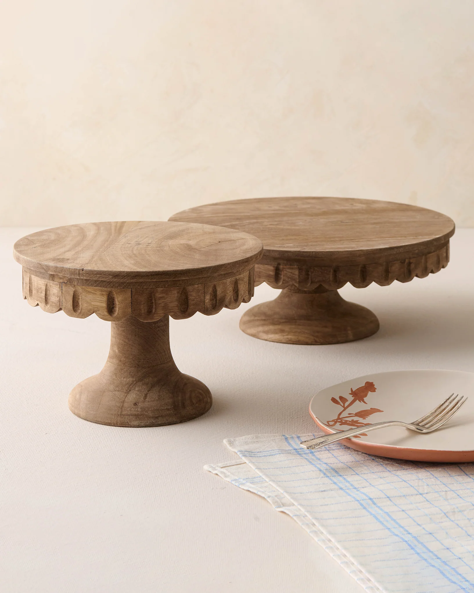 Antiqued Wood Scalloped Cake Stand