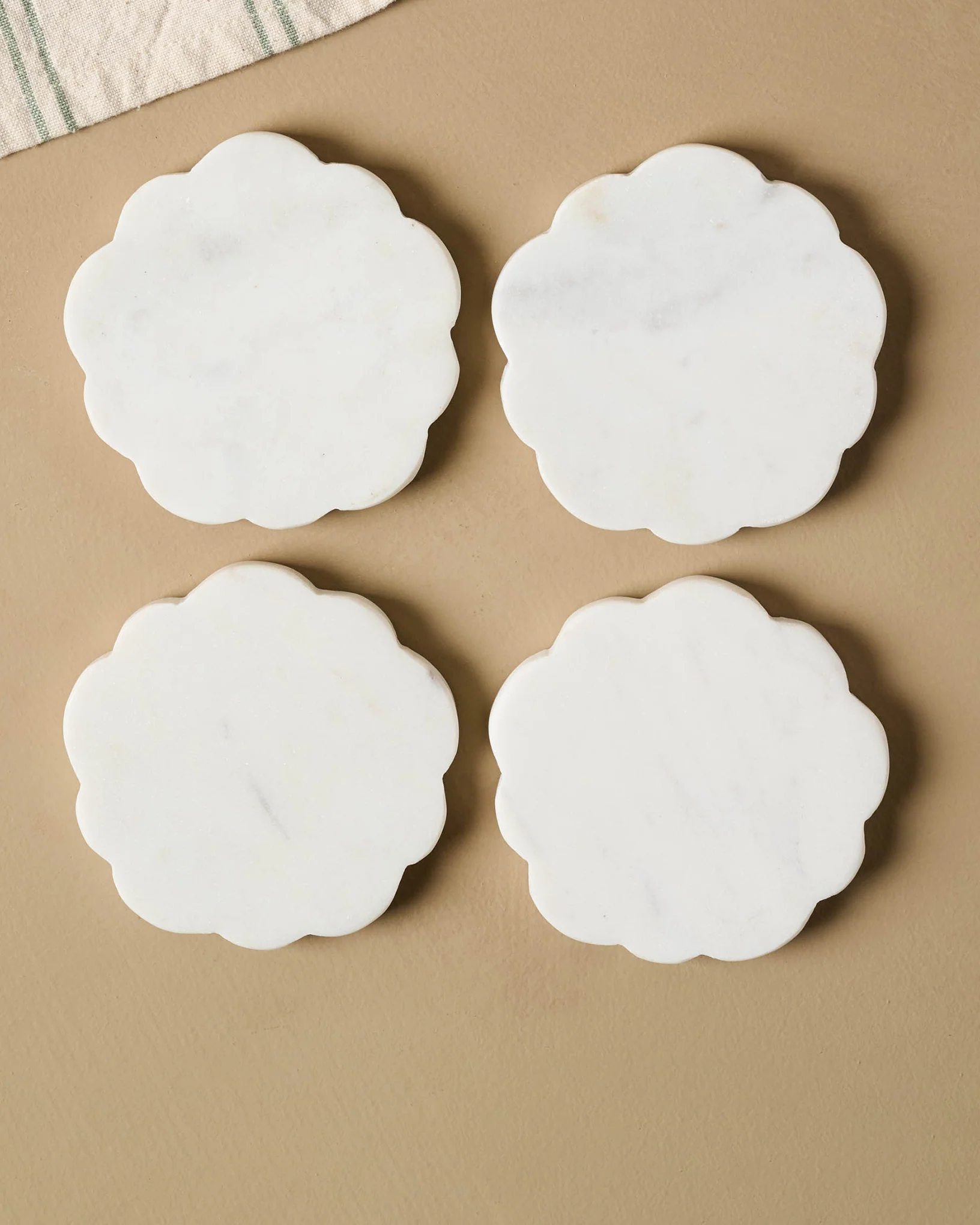 White Marble Scalloped Coaster Set