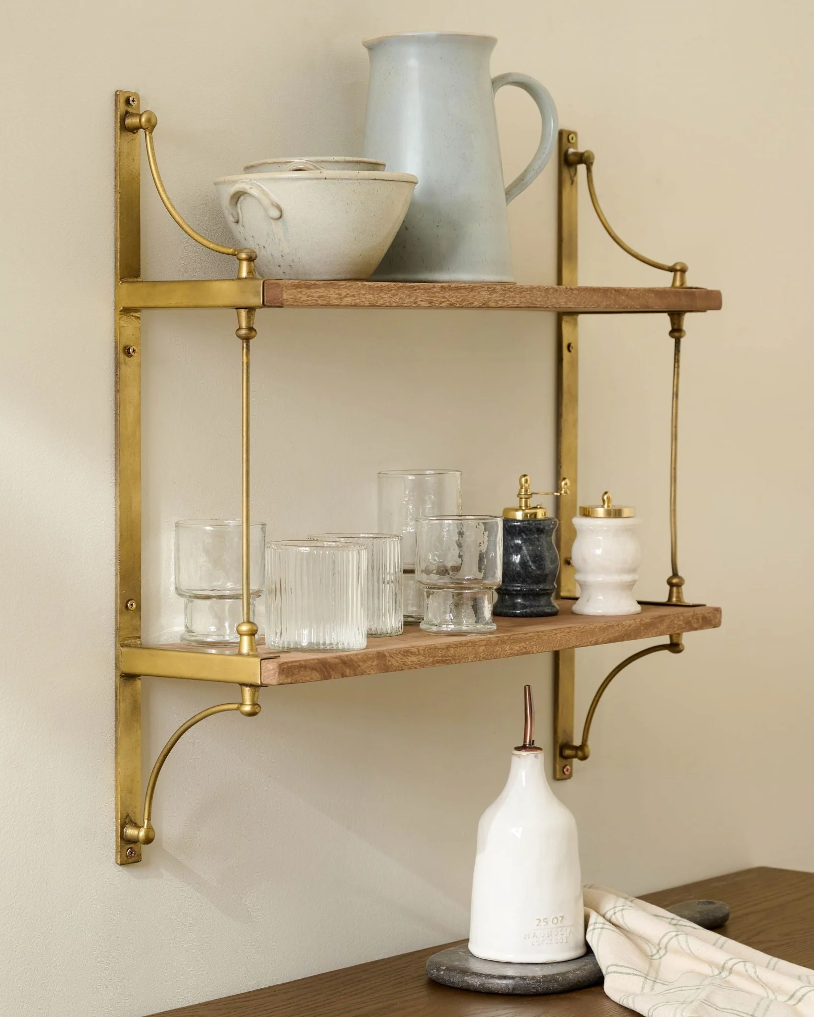Double Parker Brass and Wood Shelf