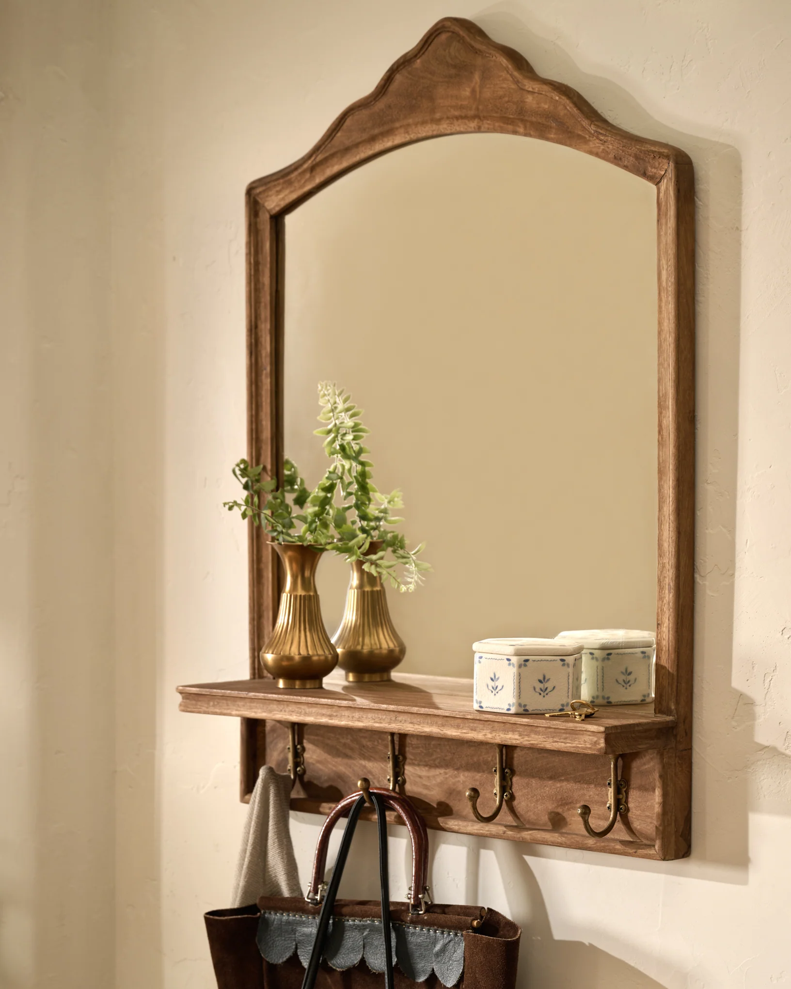 James Mirror with Hooks and Shelf
