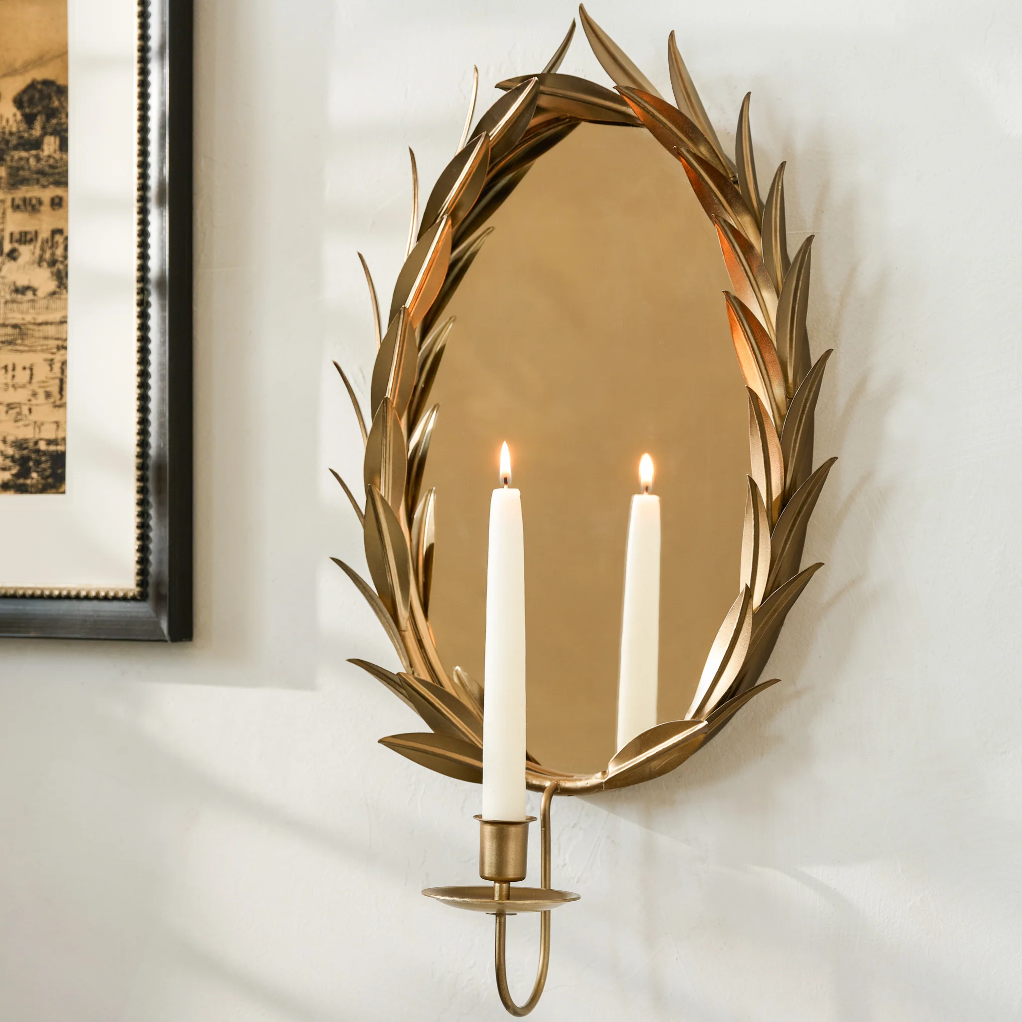 Gilded Wreath Mirrored Wall Sconce