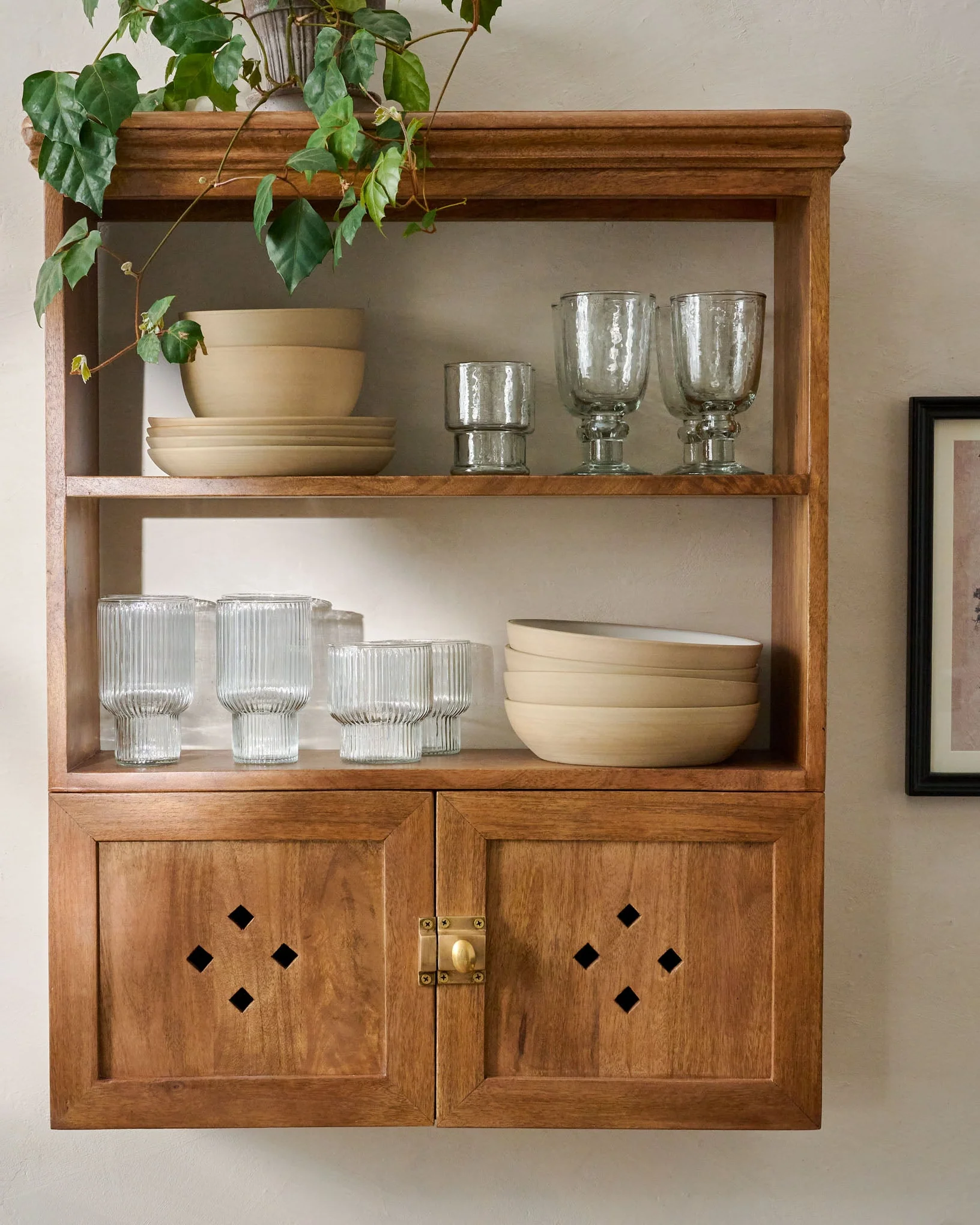Vaughn Antiqued Wood Shelf with Doors