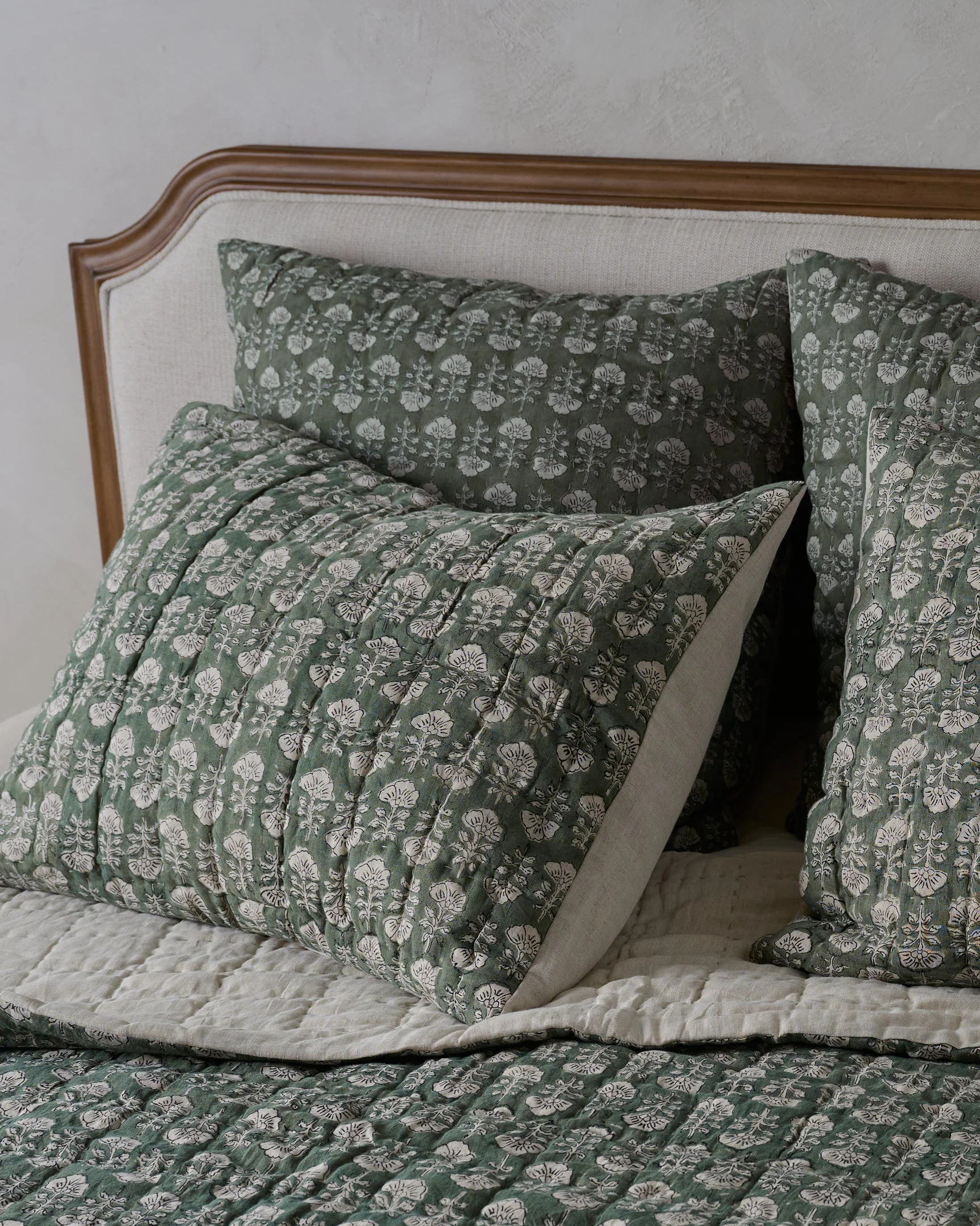 Flora Block Print Pillow Sham - Dusty Green