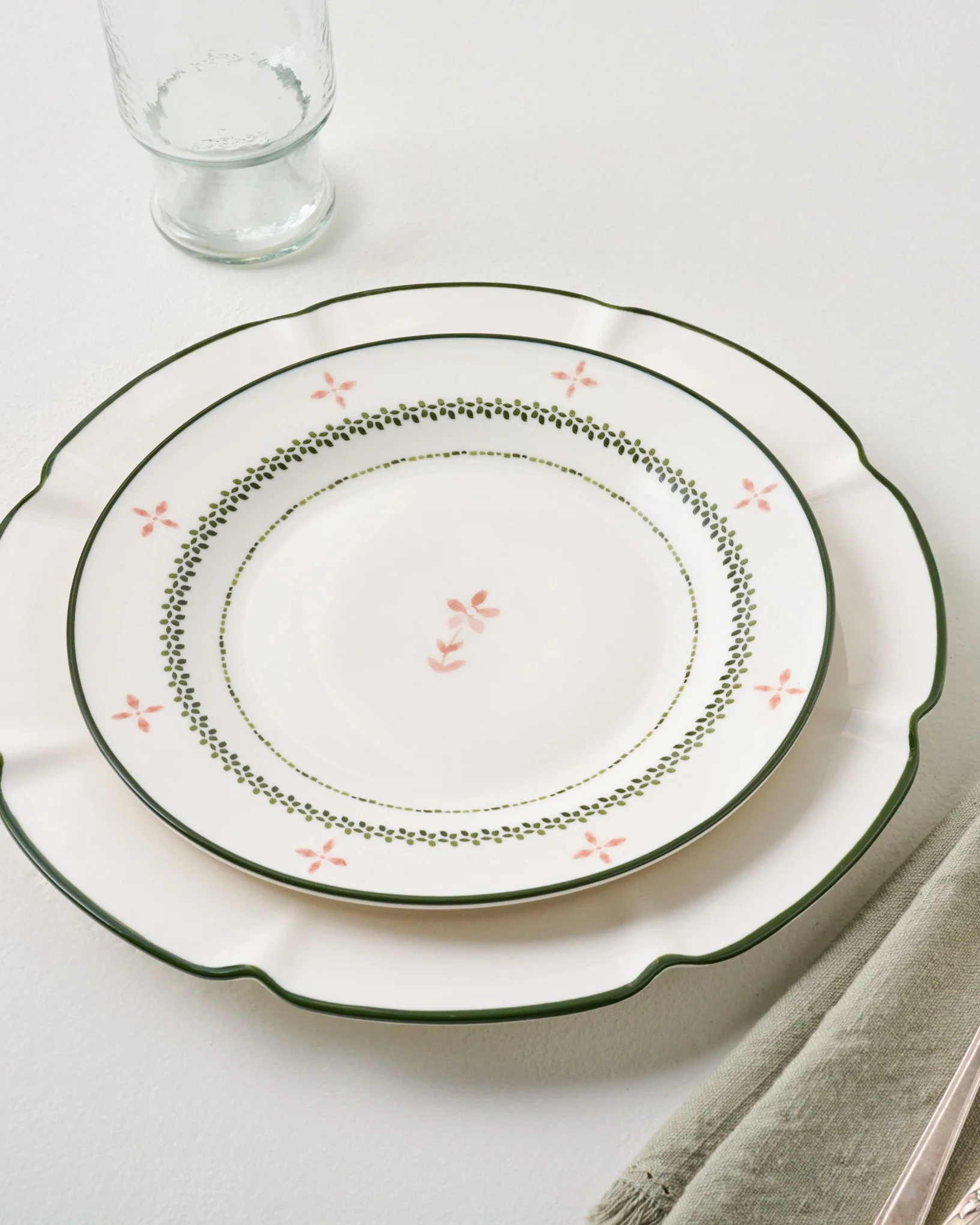 Green Luna Floral Salad Plate