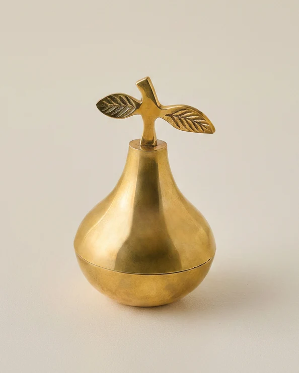 Solid Brass Pear Trinket Box
