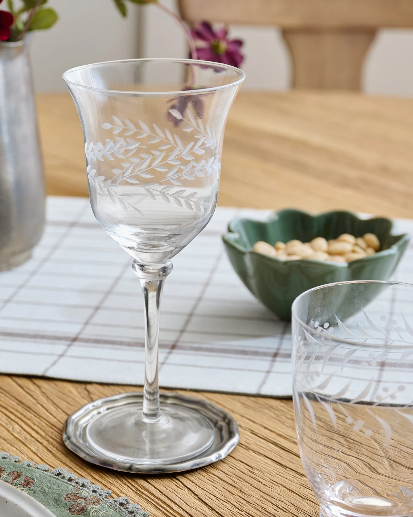 Vintage-Inspired Etched Glass Wine Glass