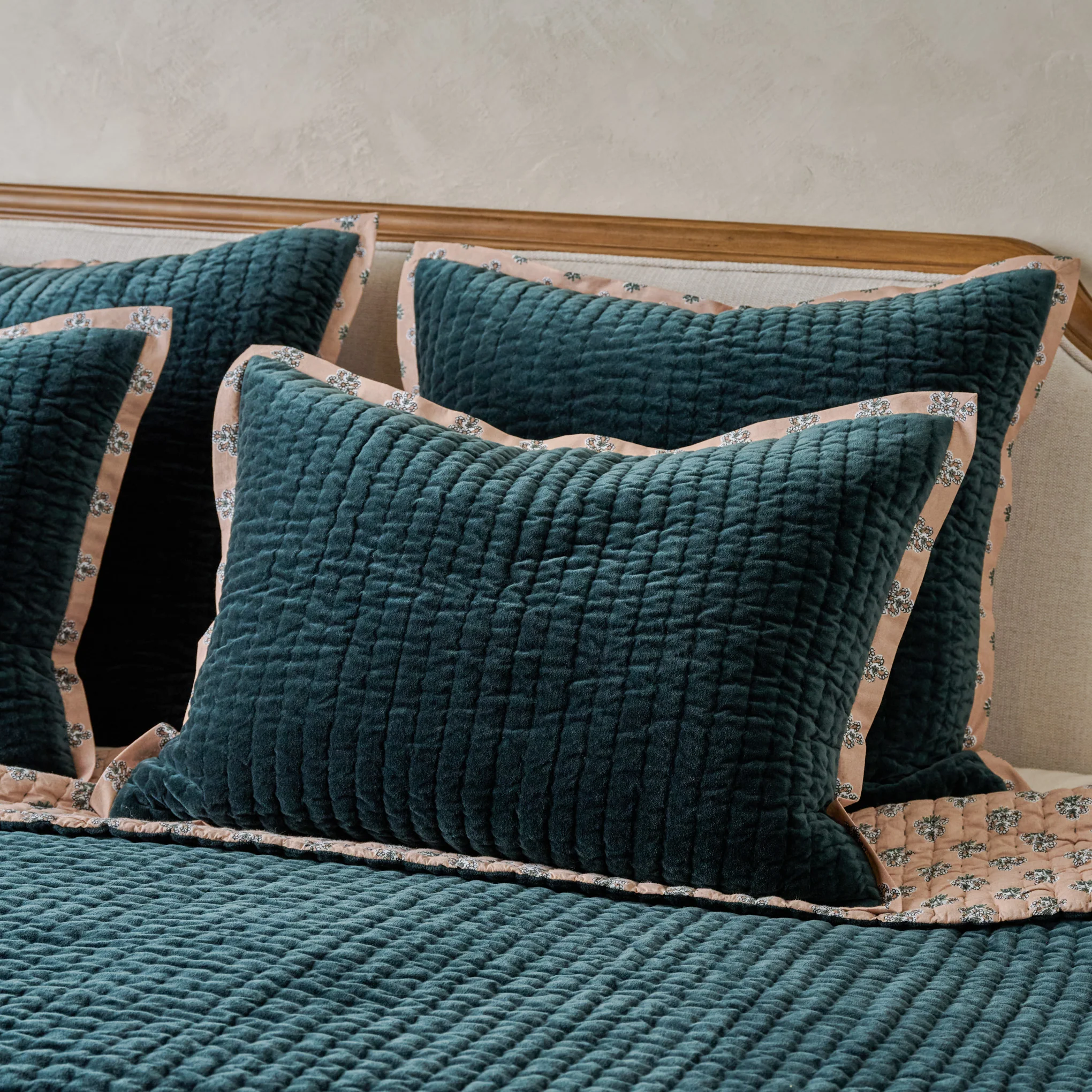 Magical Forest Audrey Velvet Block Print Quilt + Sham Set (Queen)