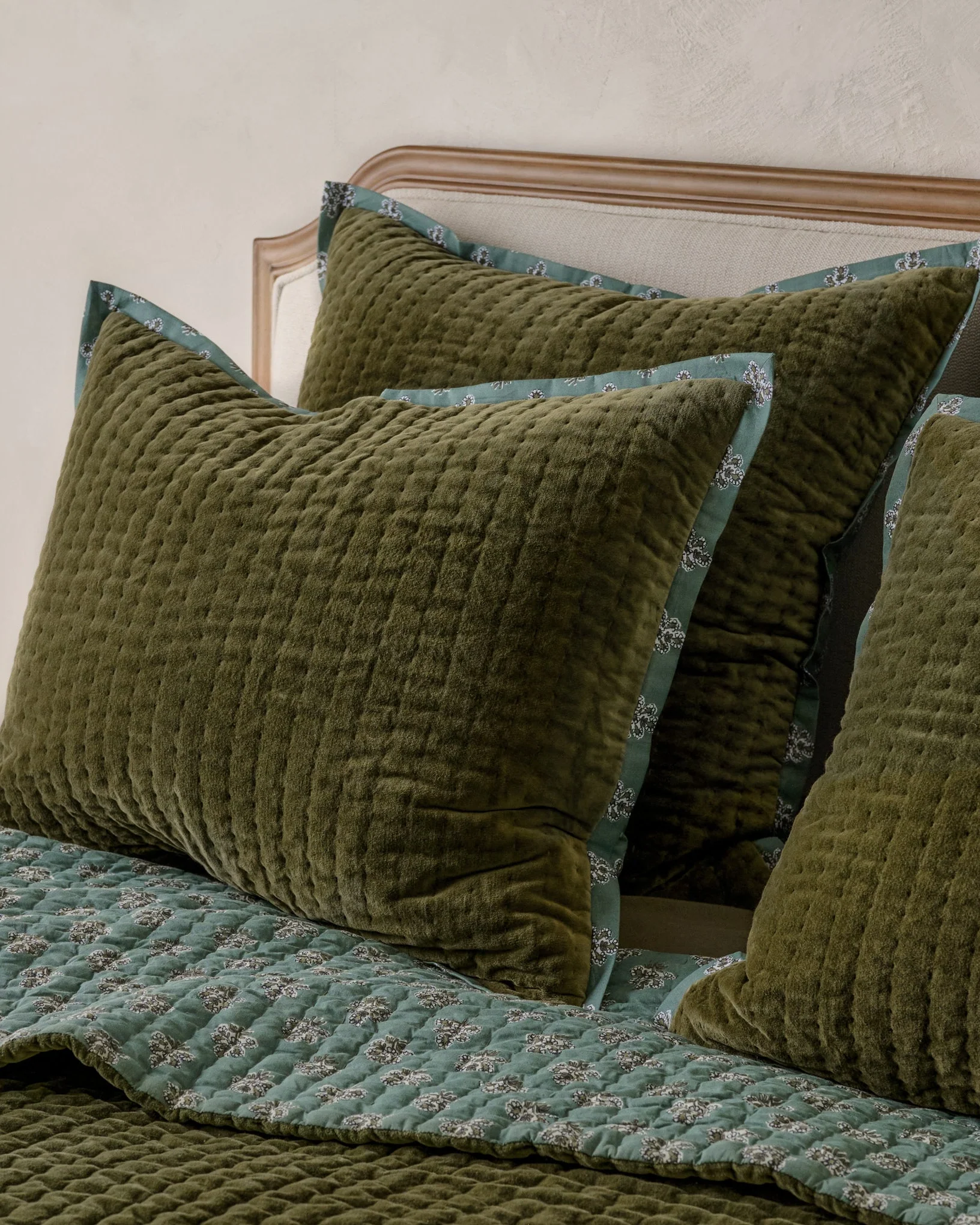Audrey Velvet Block Print Sham - Winter Moss
