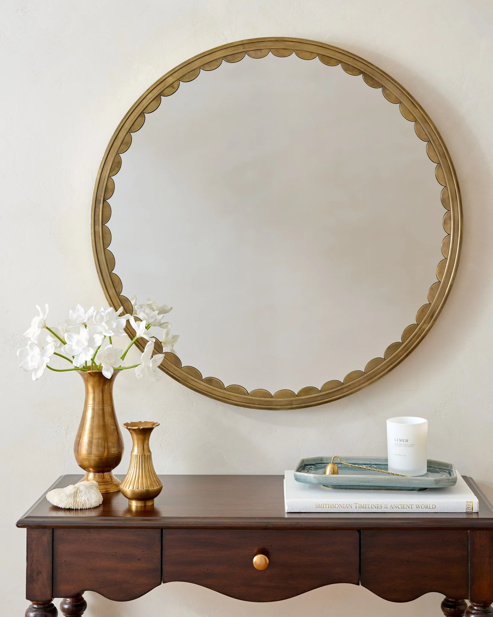 Julie Round Brass Scalloped Mirror