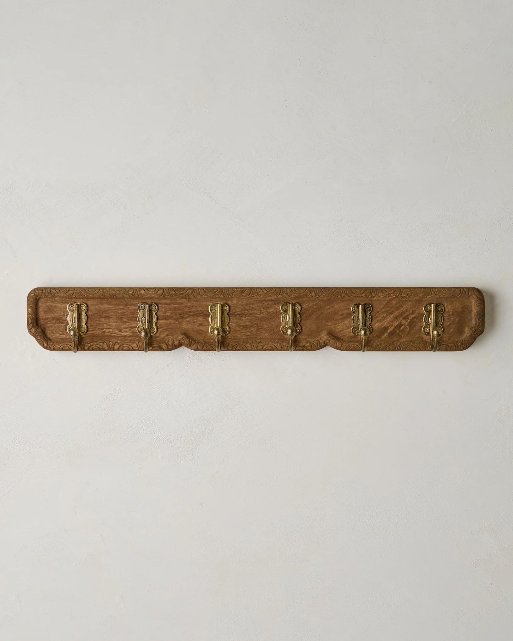 Caroline Carved Wood and Brass Hook Rack