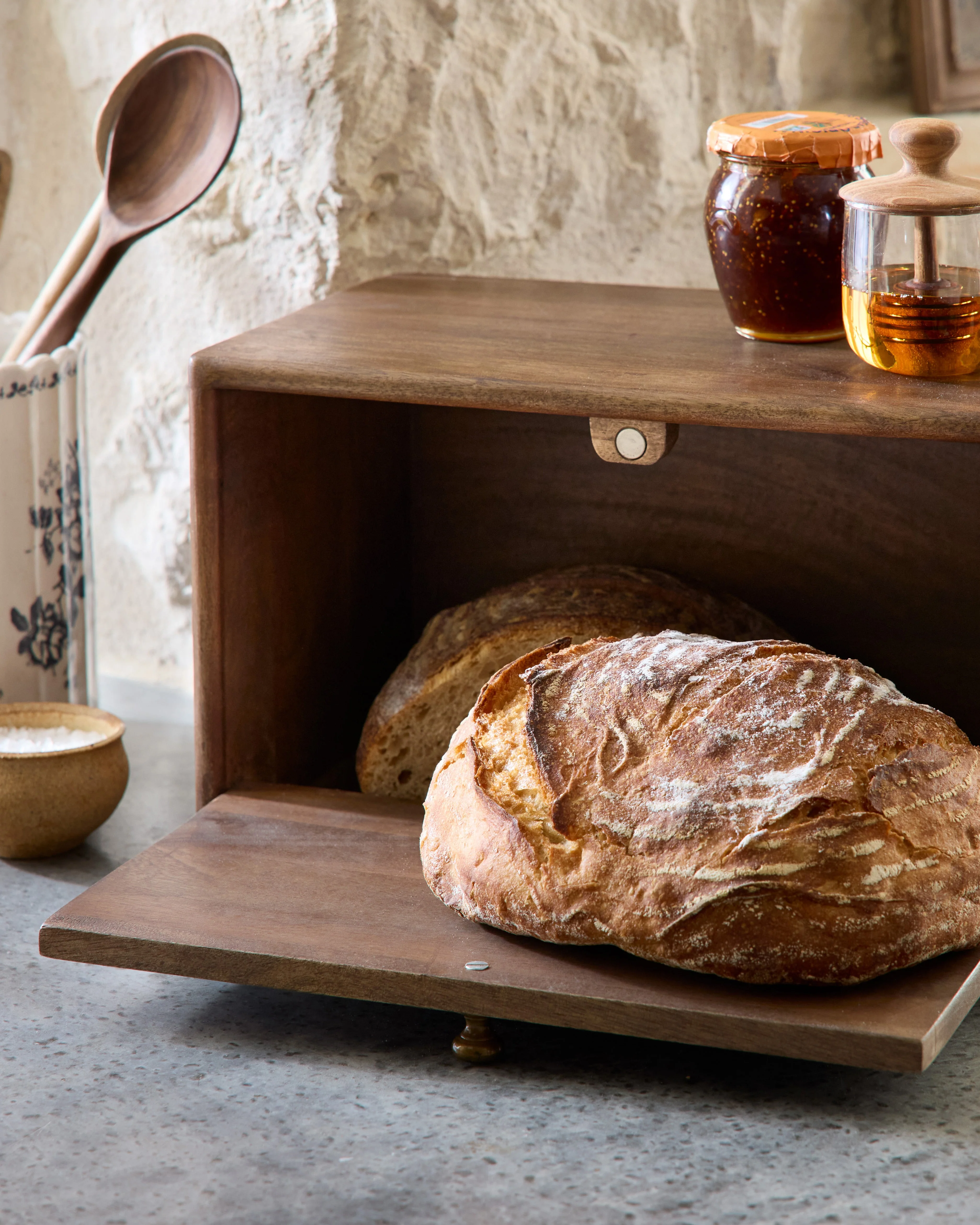 Antiqued Wood Carved Bread Box