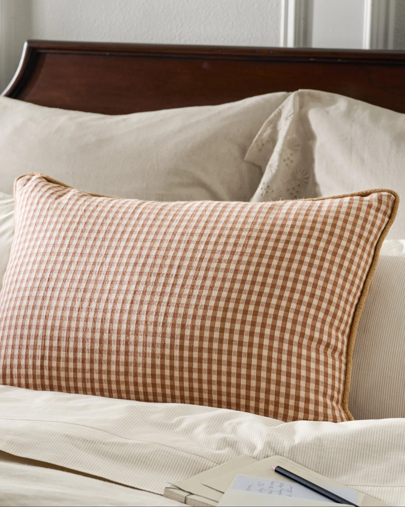 Gingham Small Lumbar Pillow - Toast