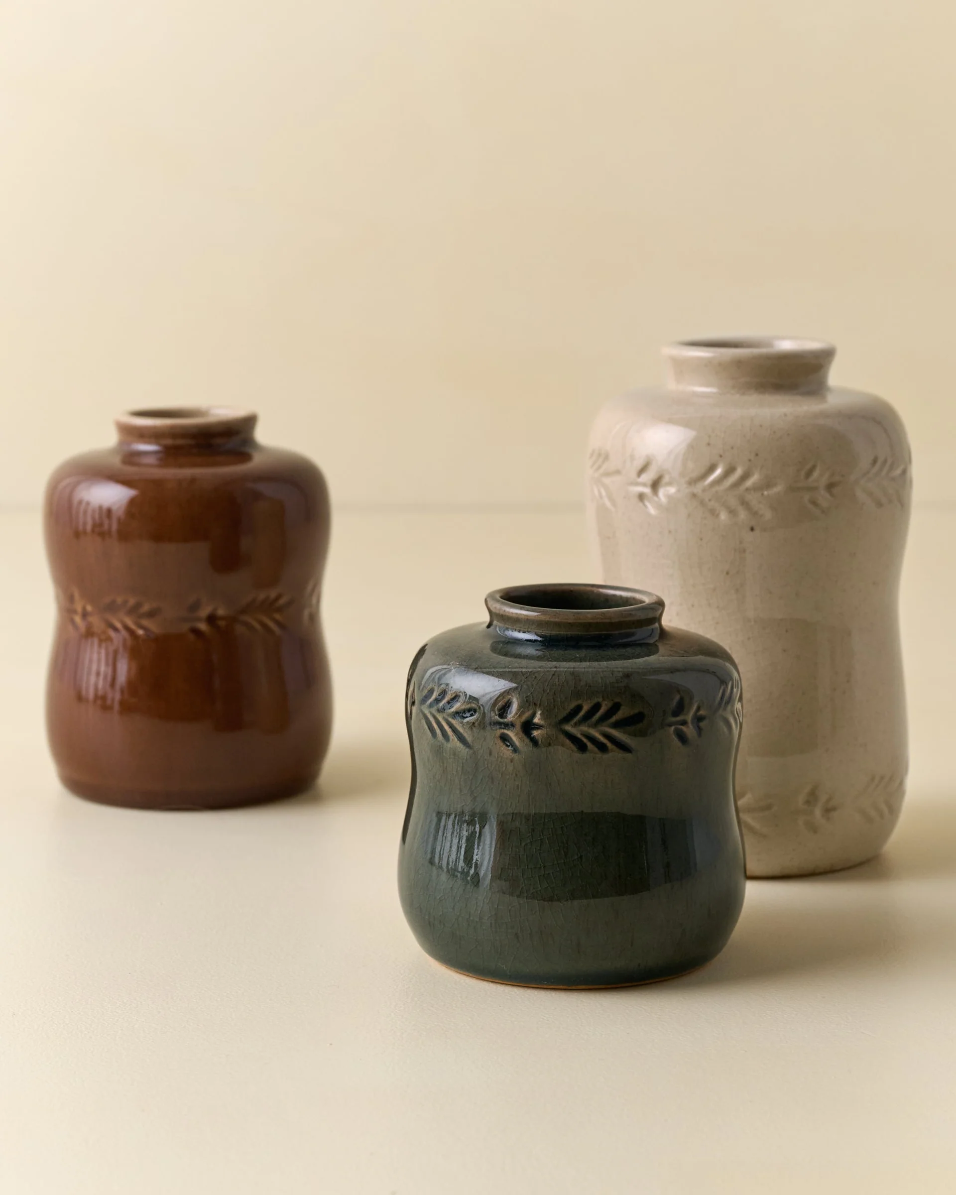 Floral Glazed Debossed Bud Vase