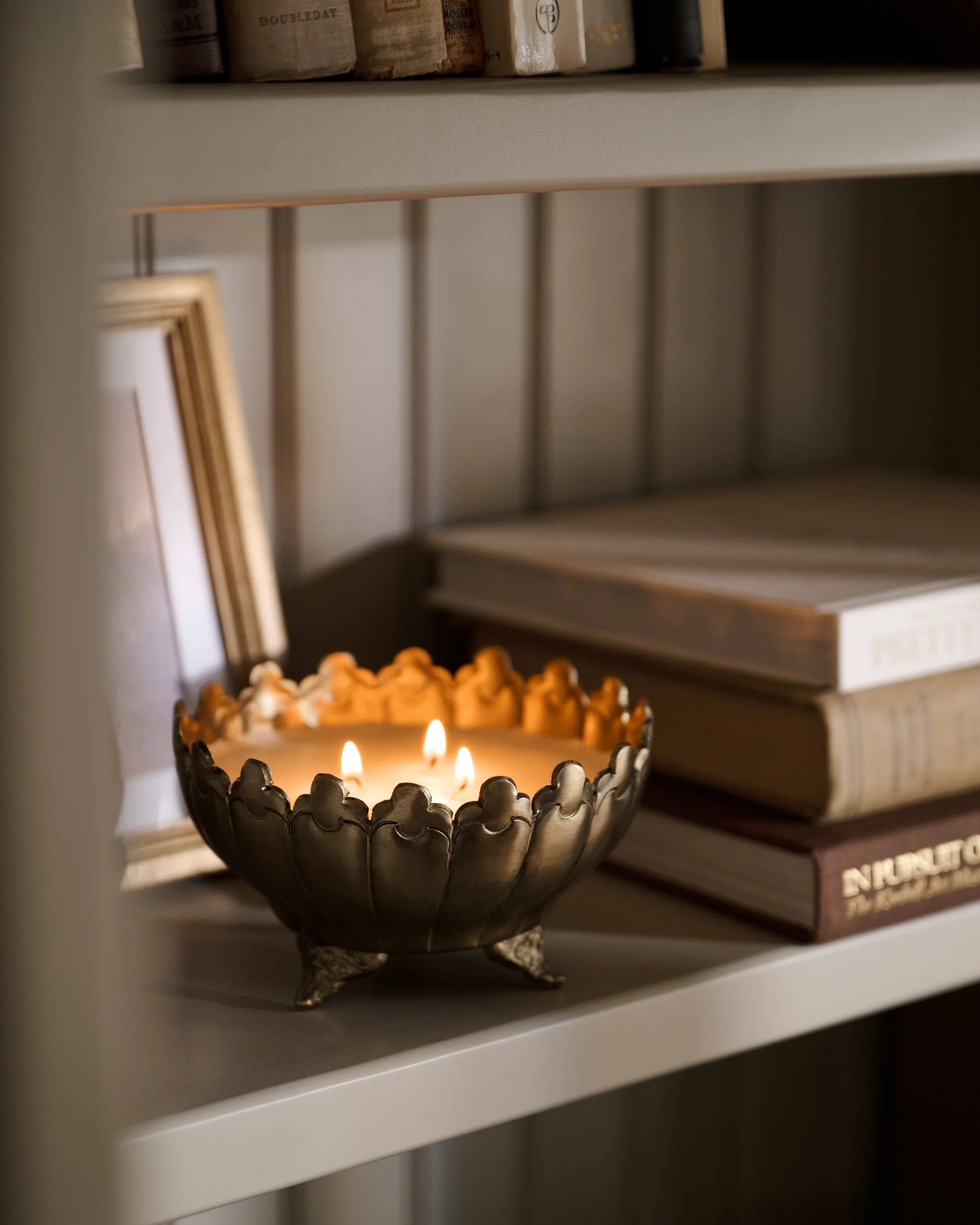Antique Brass Footed Candle Bowl