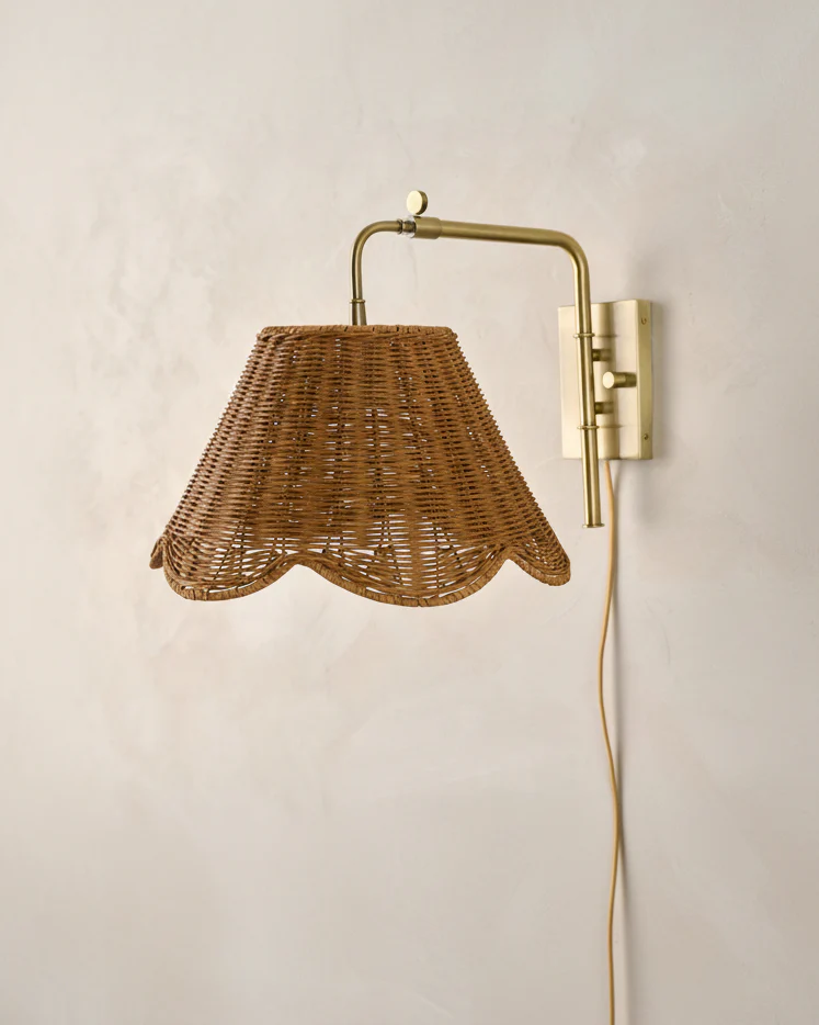 Lucinda Rattan Scallop Swivel Plug-In Sconce