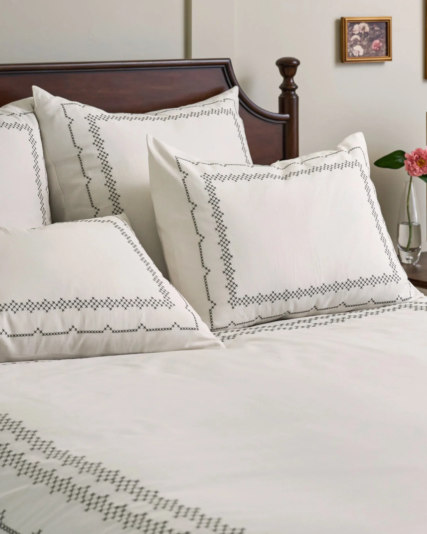 Daphne Green Cross-Stitch Duvet Cover