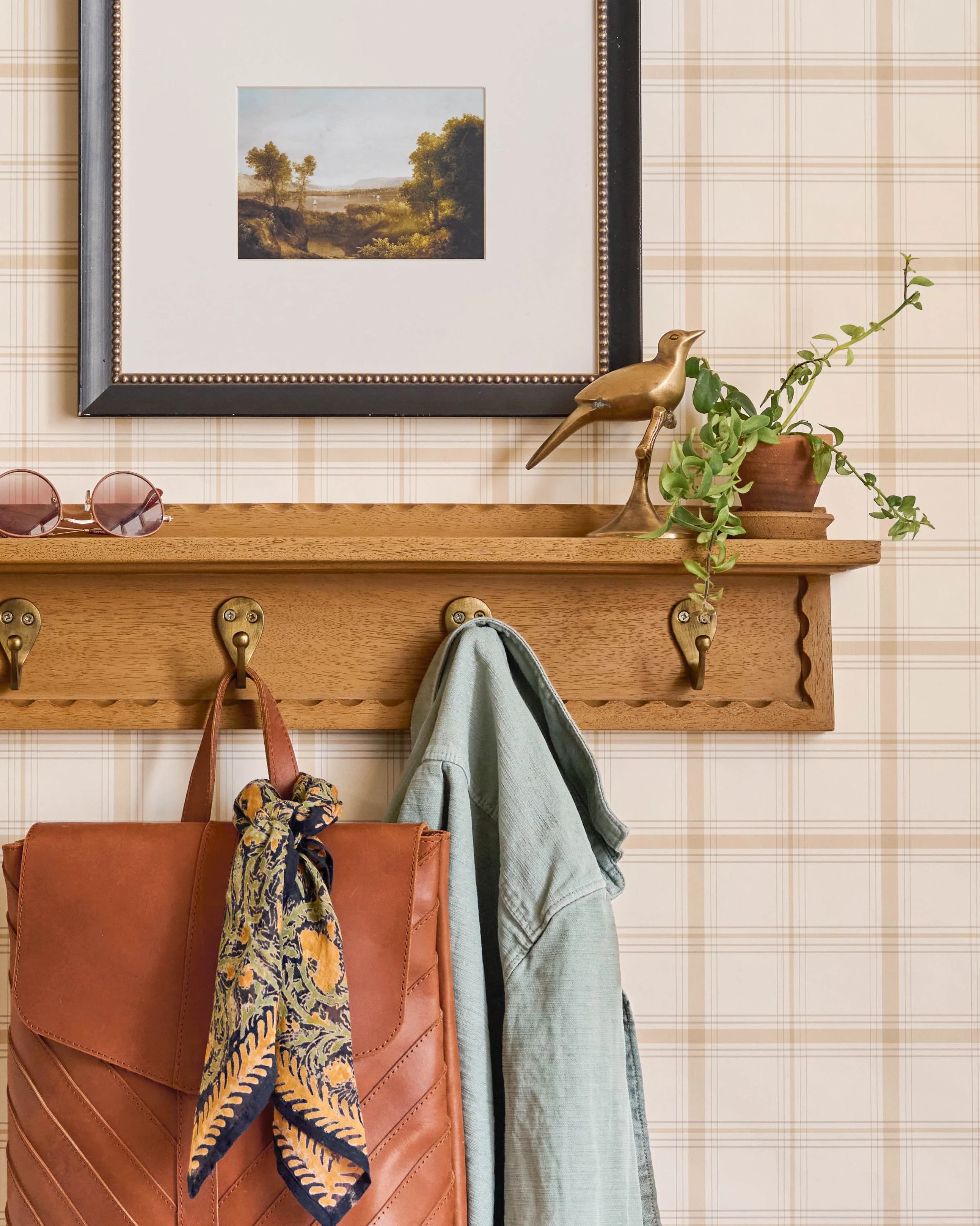Wade Wood Wall Shelf with Hooks