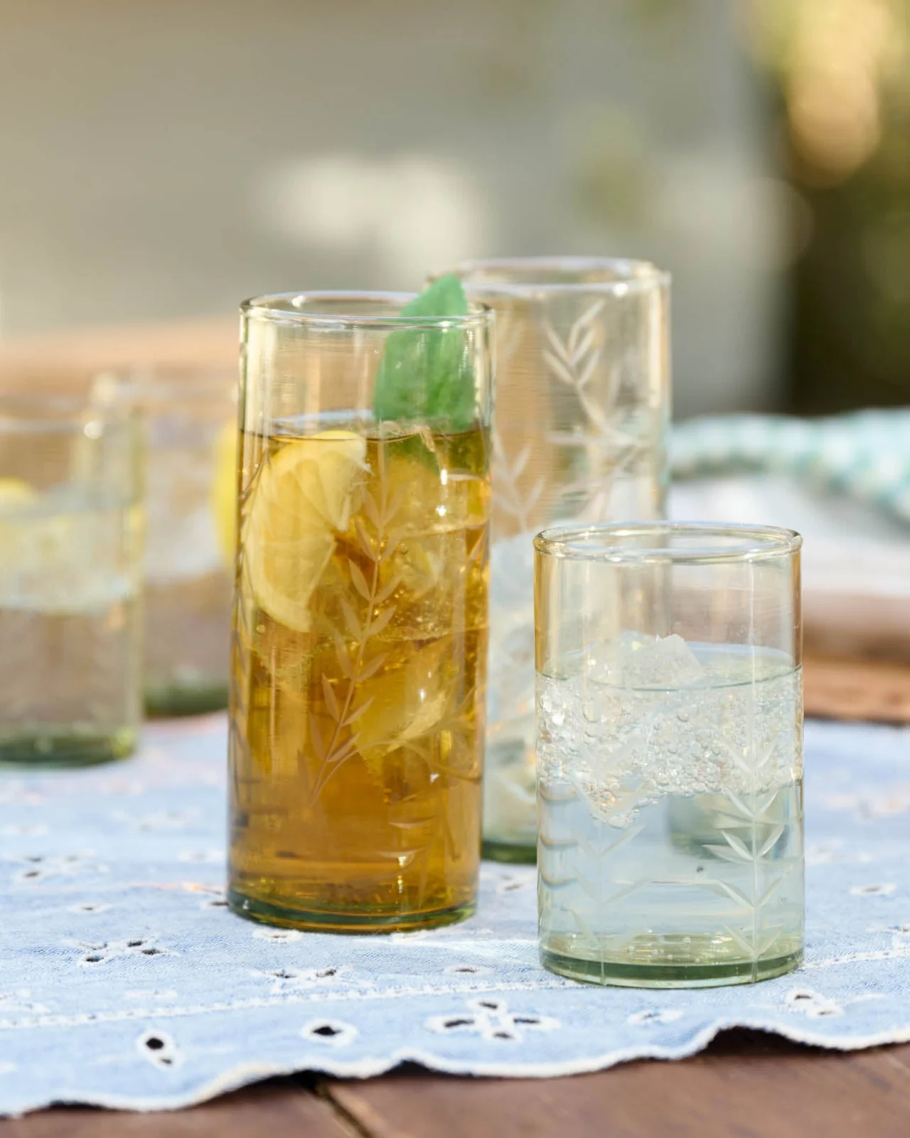 Recycled Etched Glass Tumbler, Green