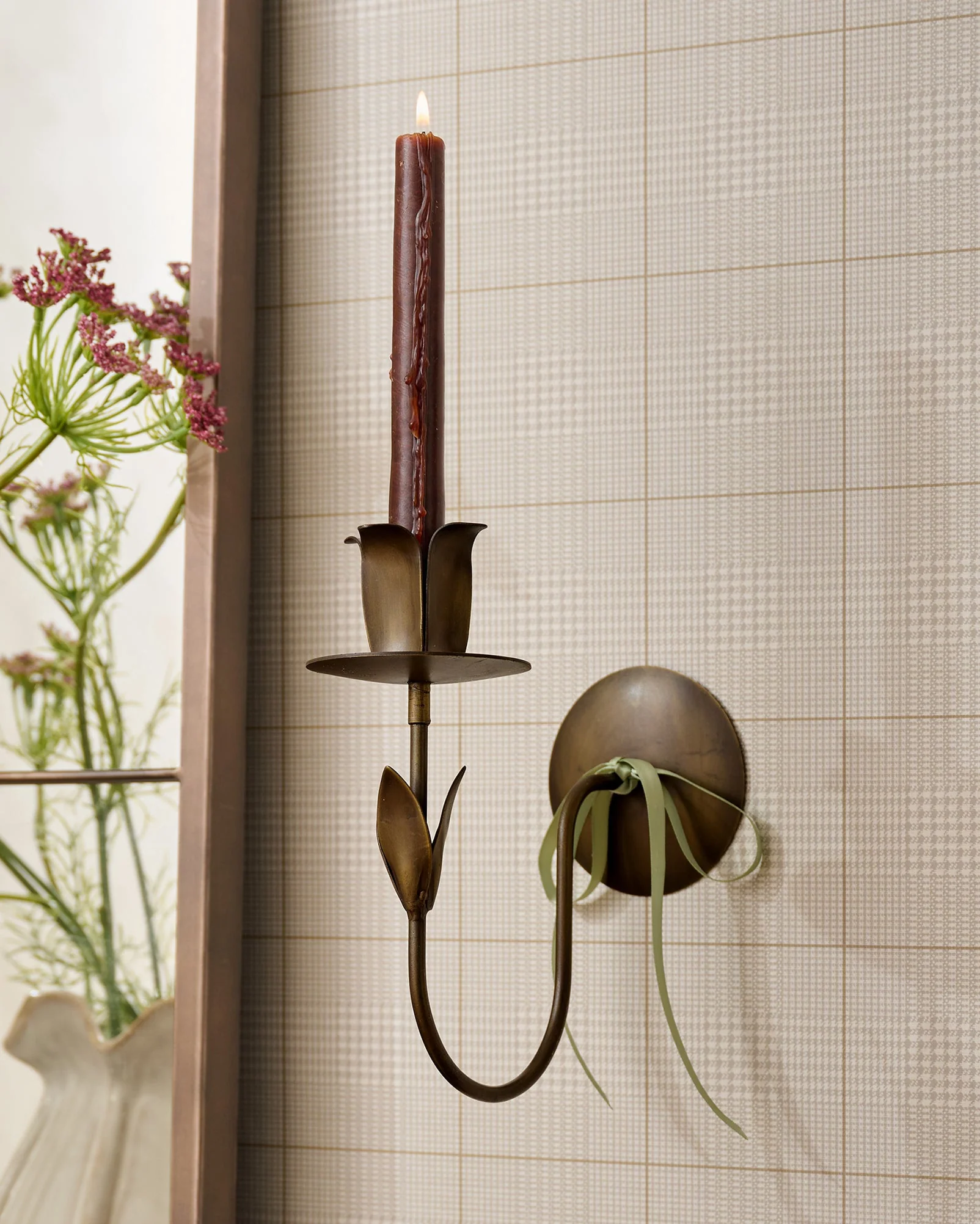 Antique Brass Forged Tulip Wall Sconce