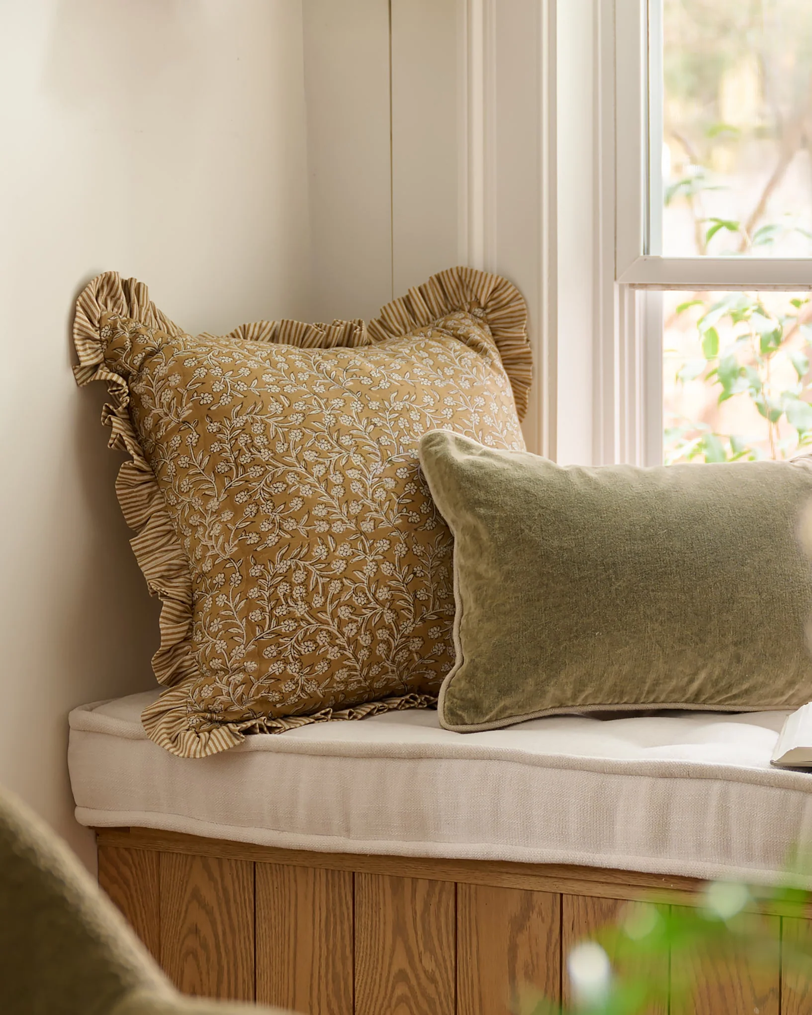 Maggie Ruffle Edge Floral Block Print Pillow