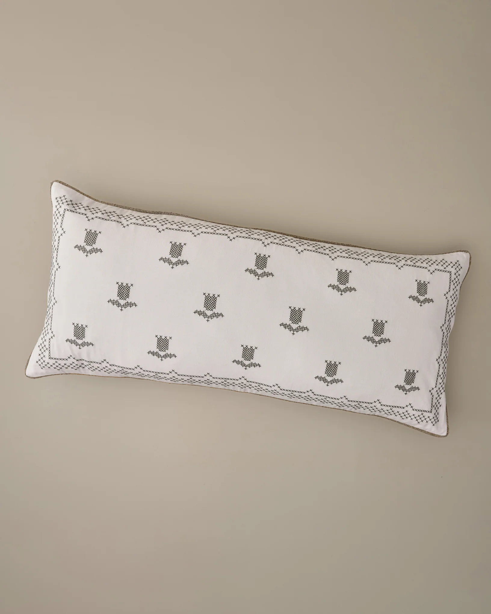 Daphne Green Tulip Embroidered Lumbar Pillow