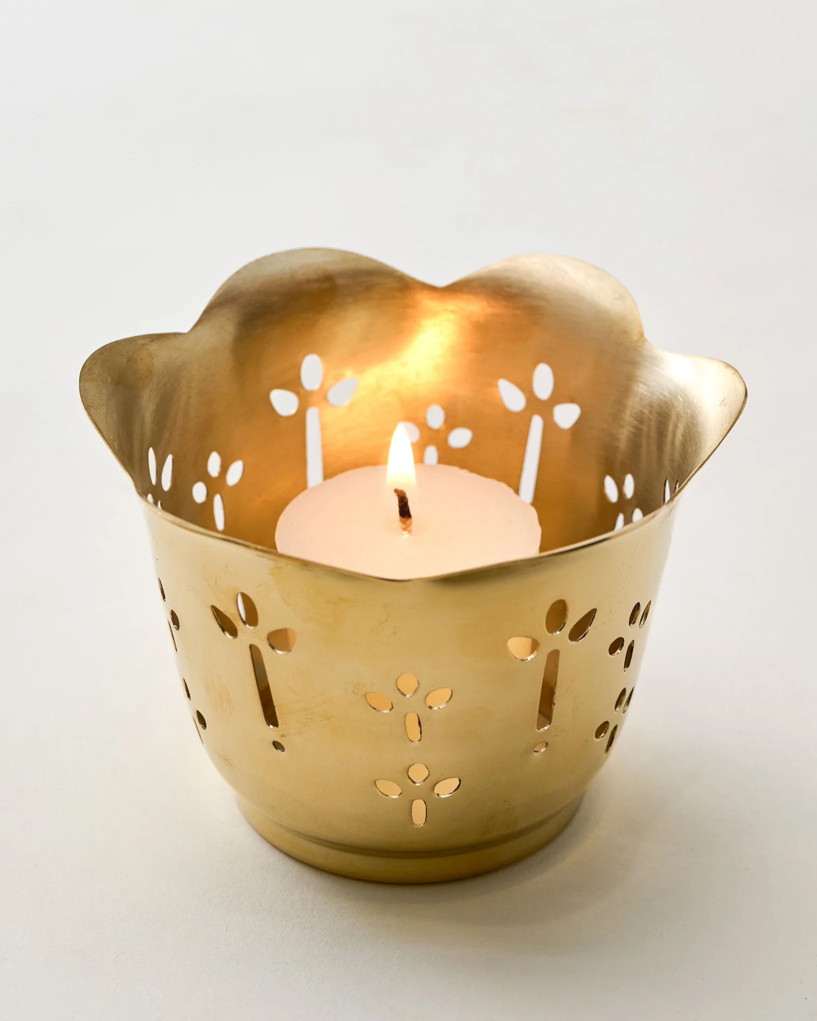 Solid Brass Floral Candle Holder