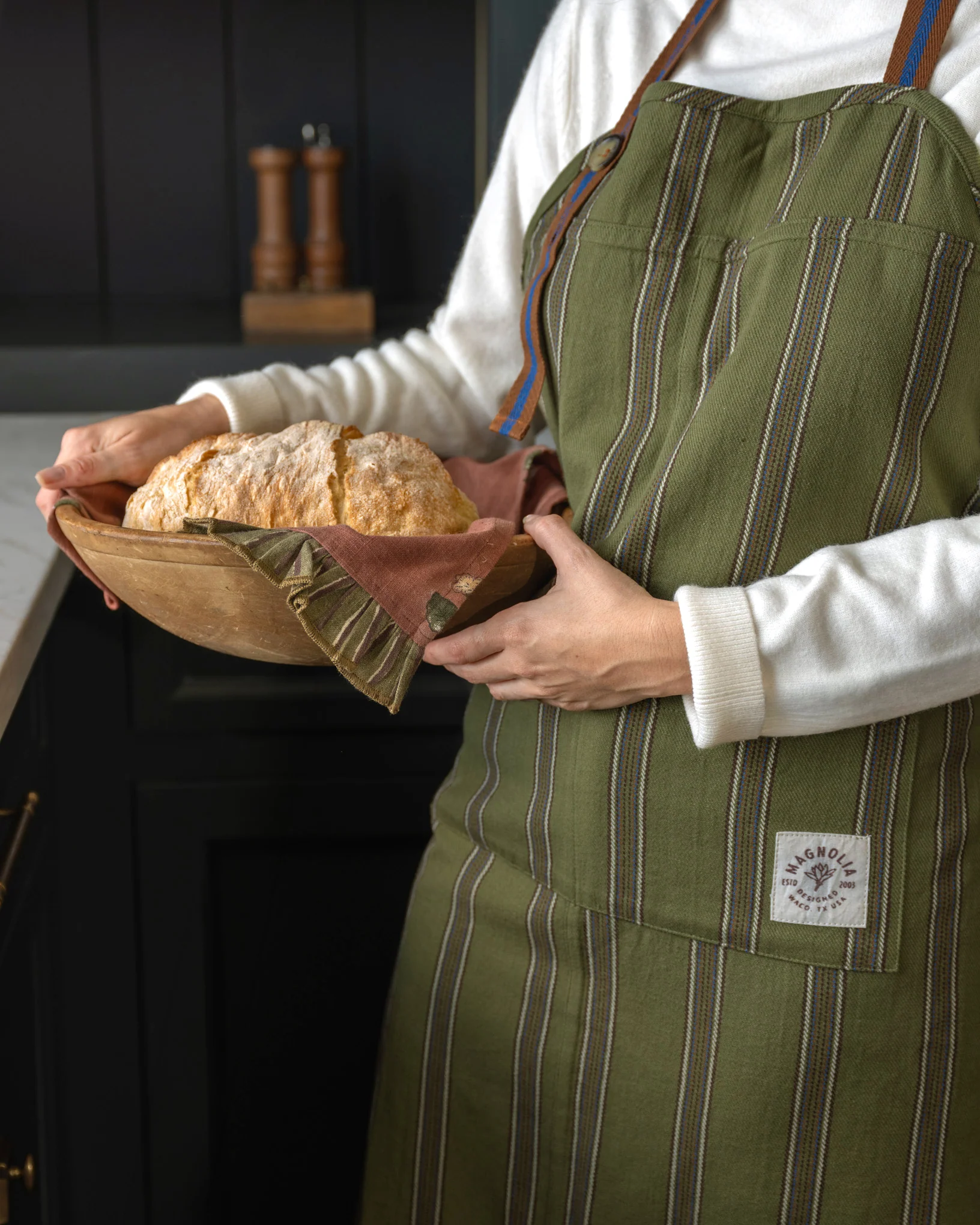 Olive Herringbone Stripe Apron