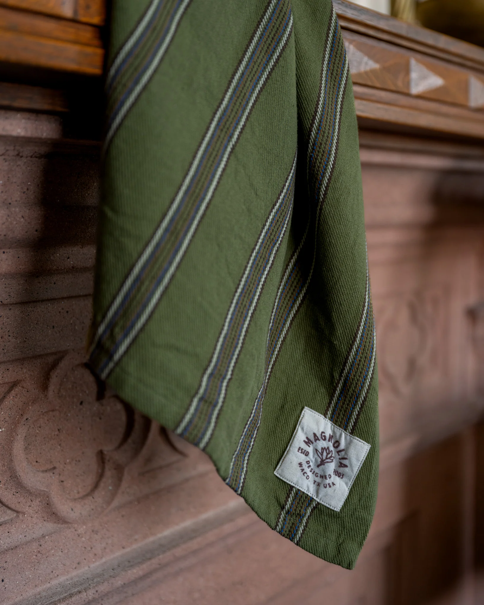 Olive Herringbone Stripe Tea Towel