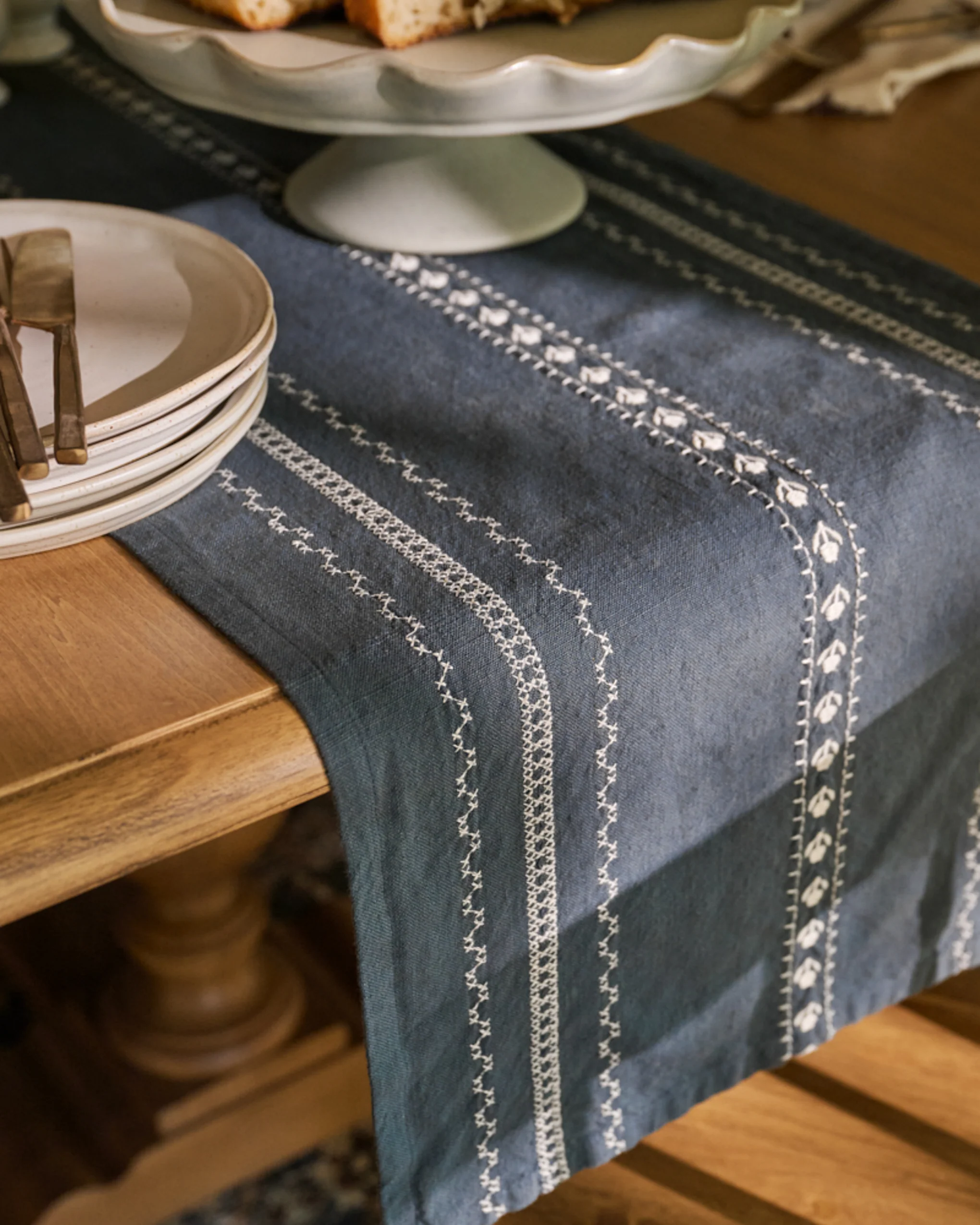 Dusty Blue Embroidered Table Runner