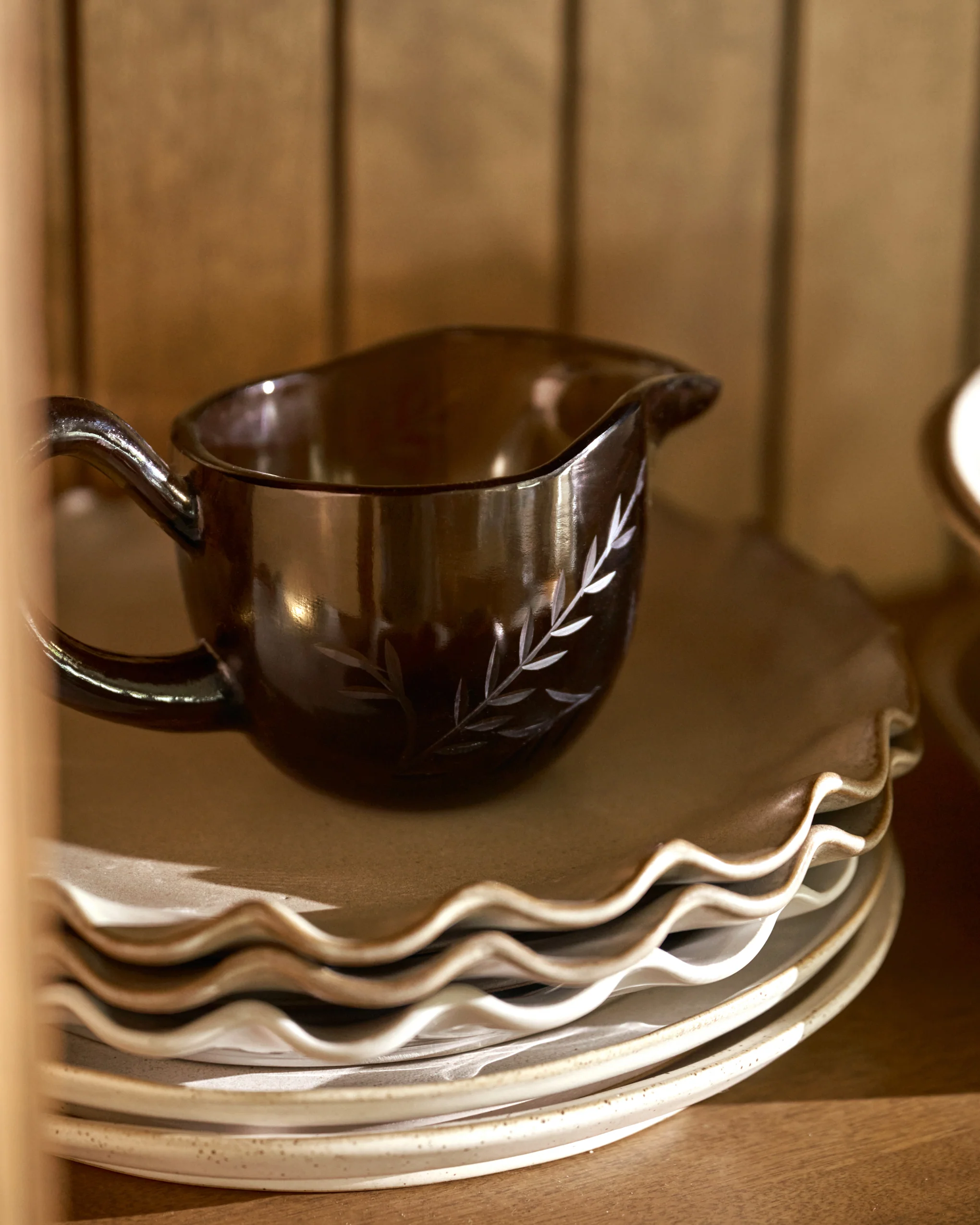Brown Etched Glass Gravy Boat