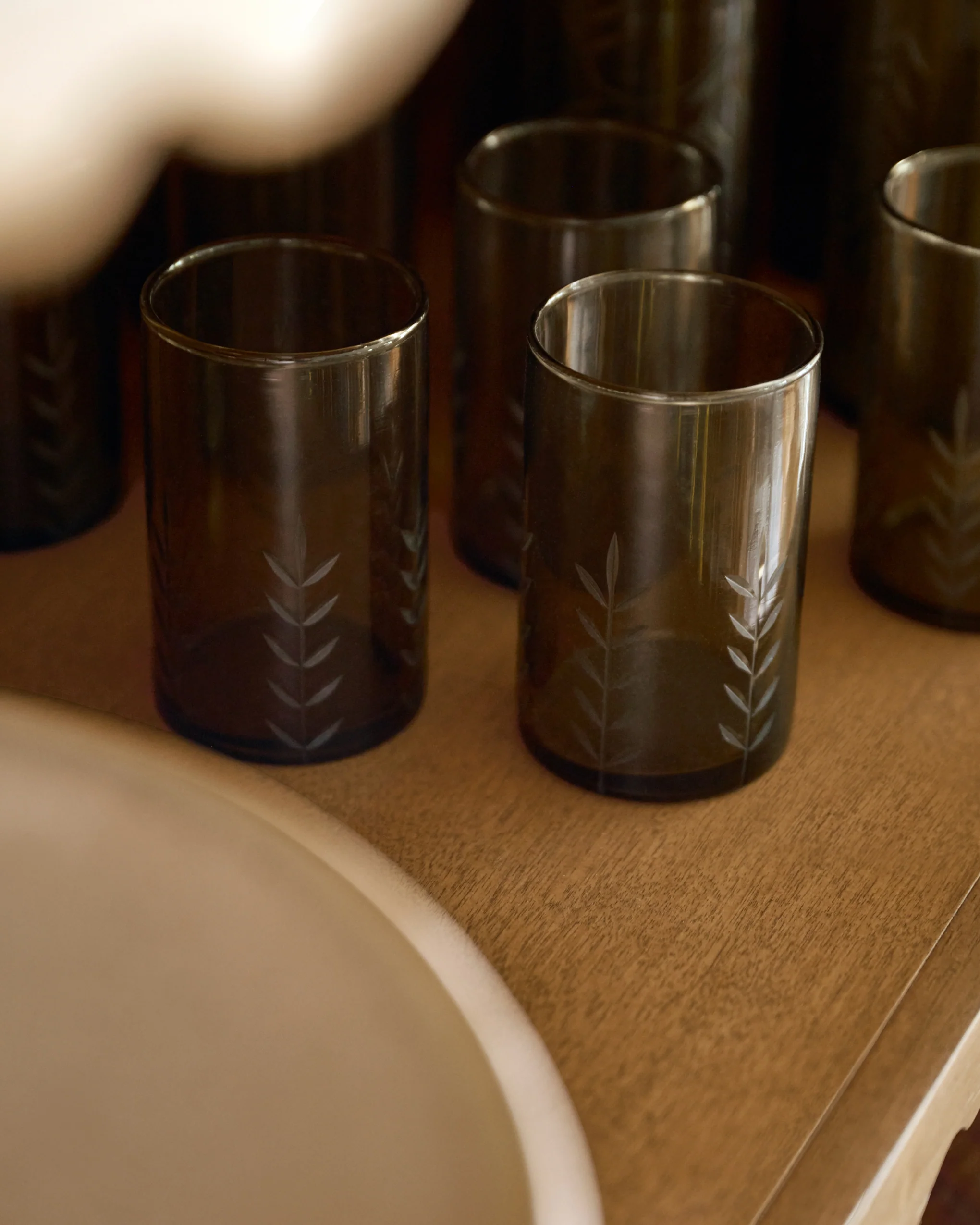 Recycled Etched Glass Tumbler, Brown