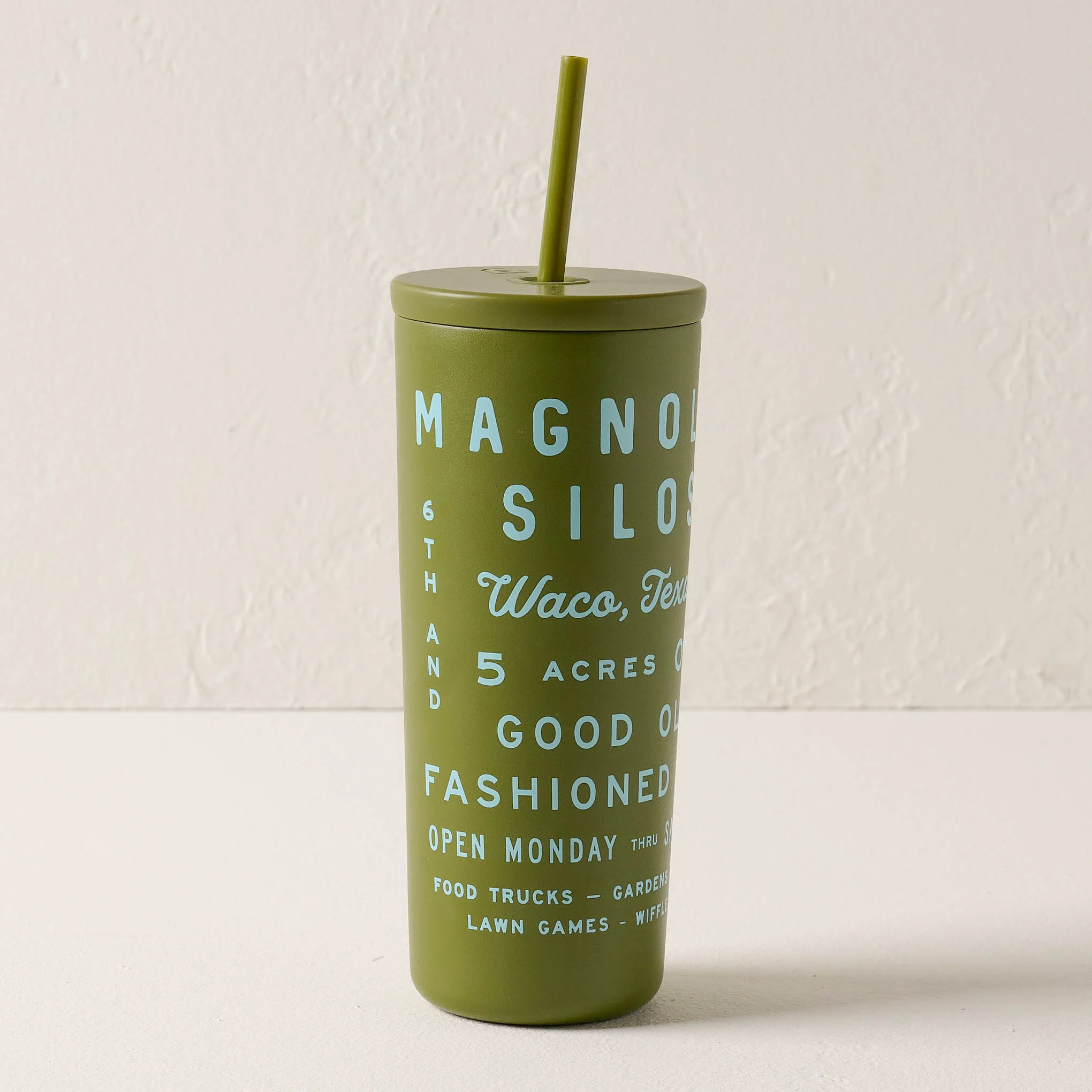 Magnolia Roadtrip 24oz Olive Cold Tumbler with Straw