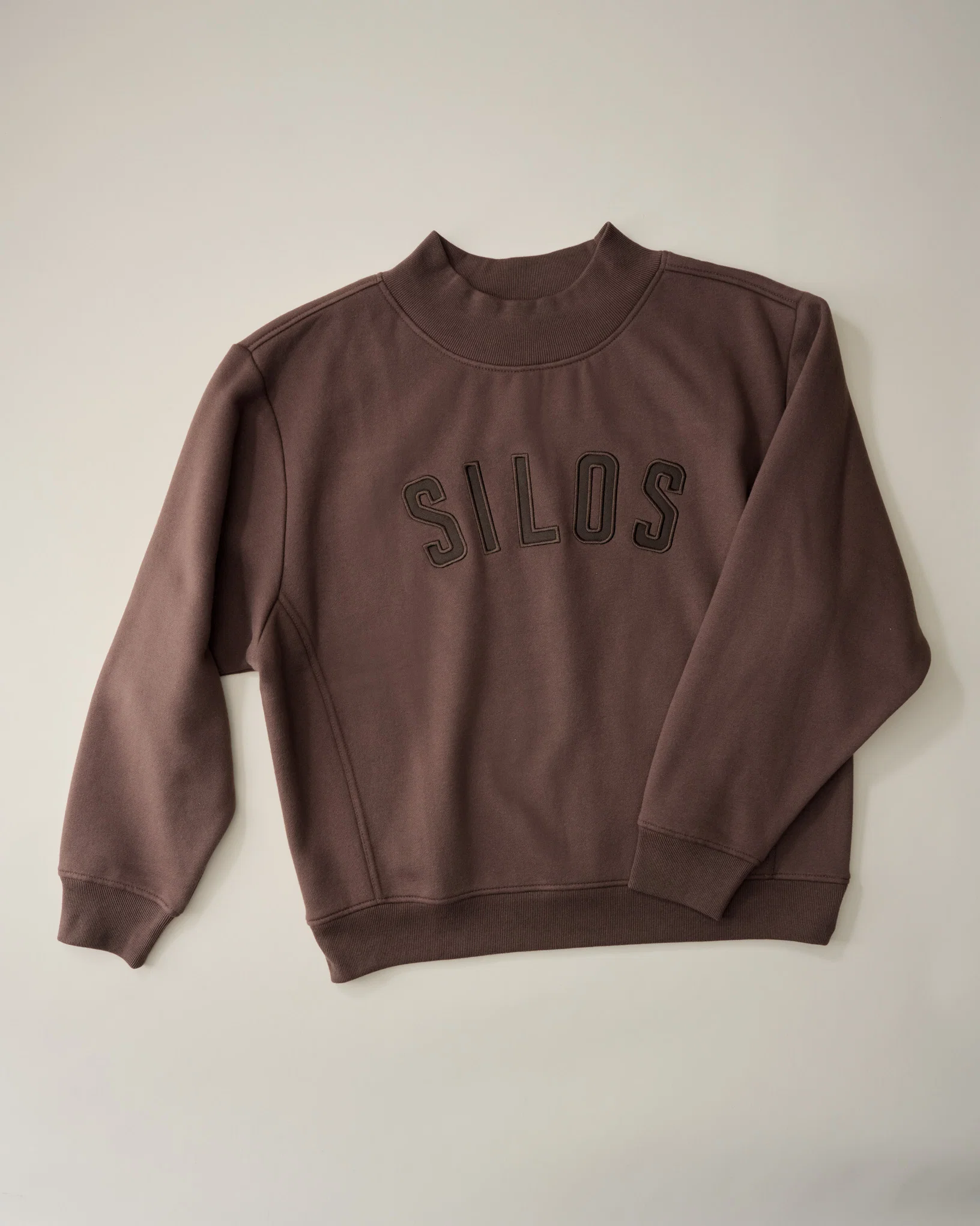 Silos Applique Brown Mockneck Brushed Fleece Sweatshirt