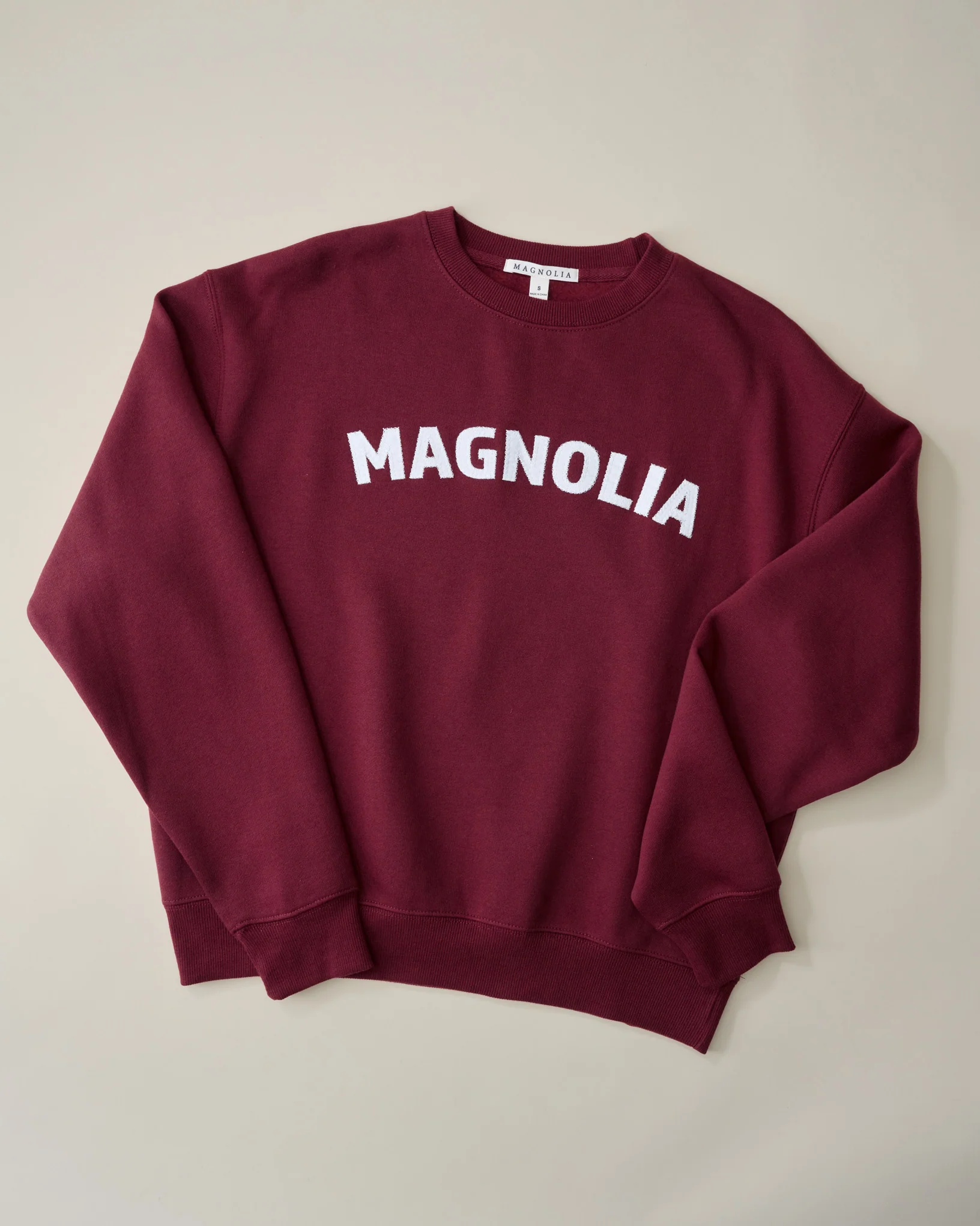 Magnolia Crosstitched Burgundy Soft Fleece Sweatshirt