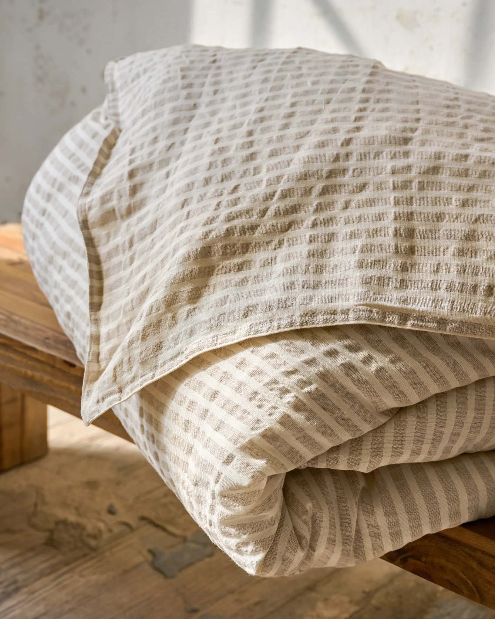 Antique White + Oatmeal Stripe Linen Cotton Duvet Cover