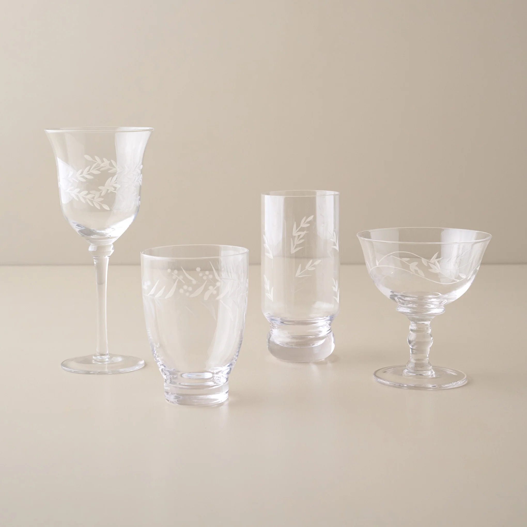 Vintage-Inspired Etched Glass Drinkware Bundle